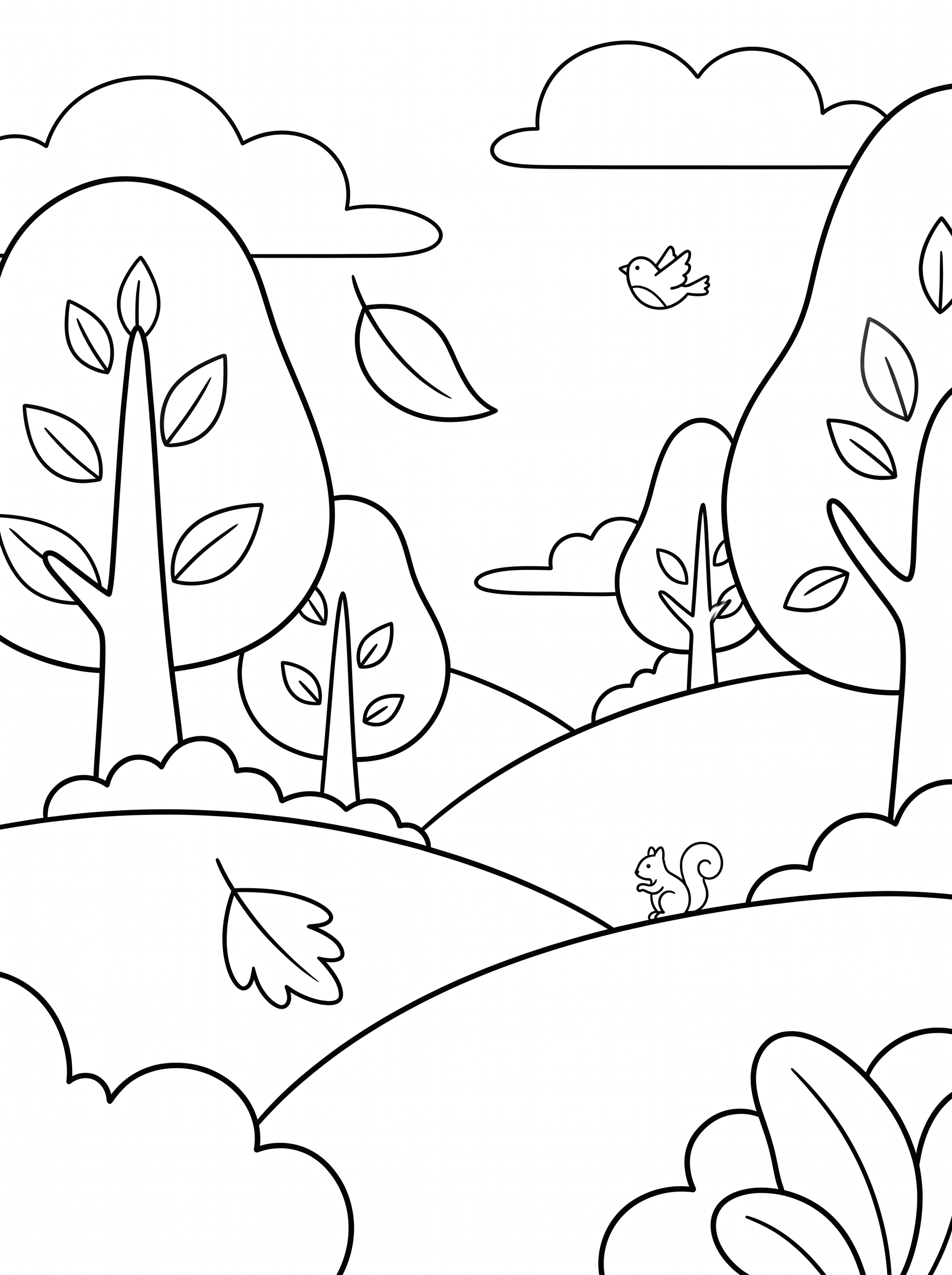 Rolling Hills of Autumn Trees Coloring Page