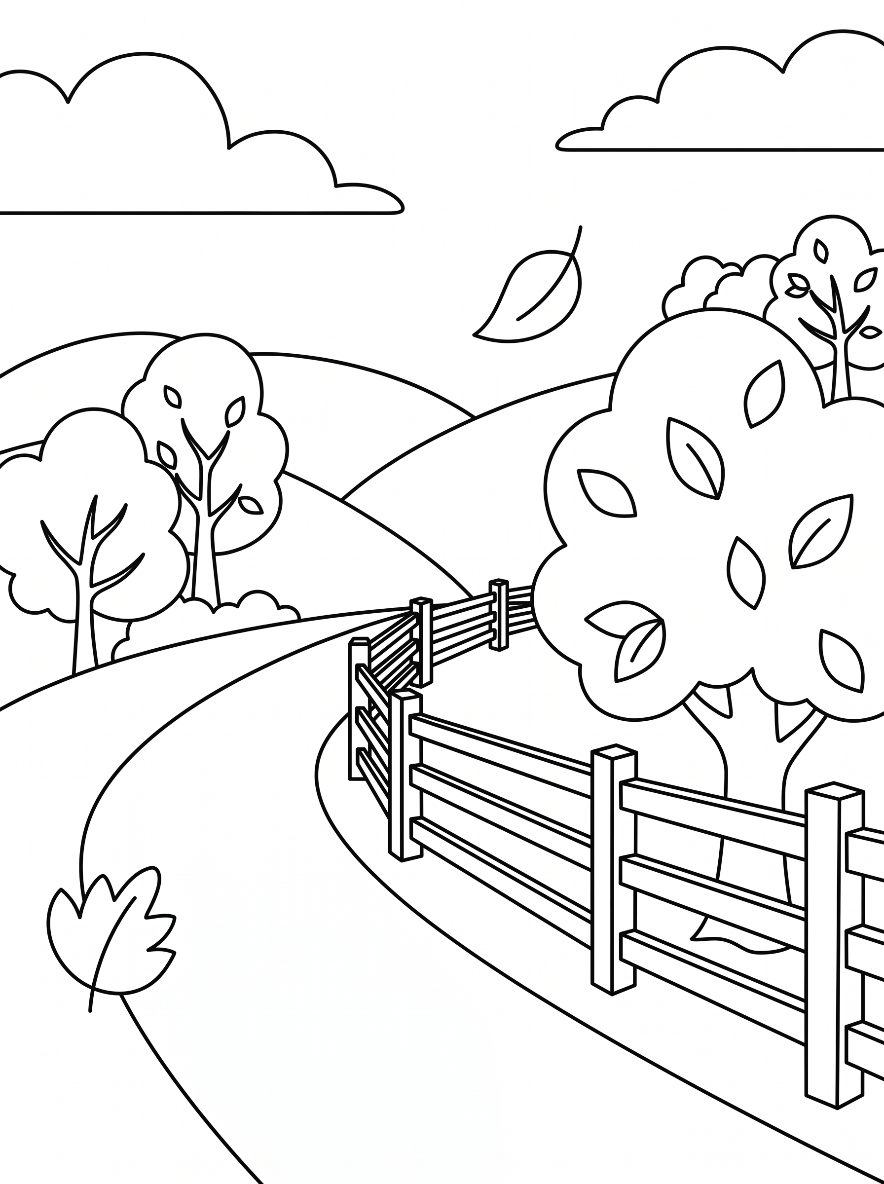 Autumn Country Lane Coloring Page