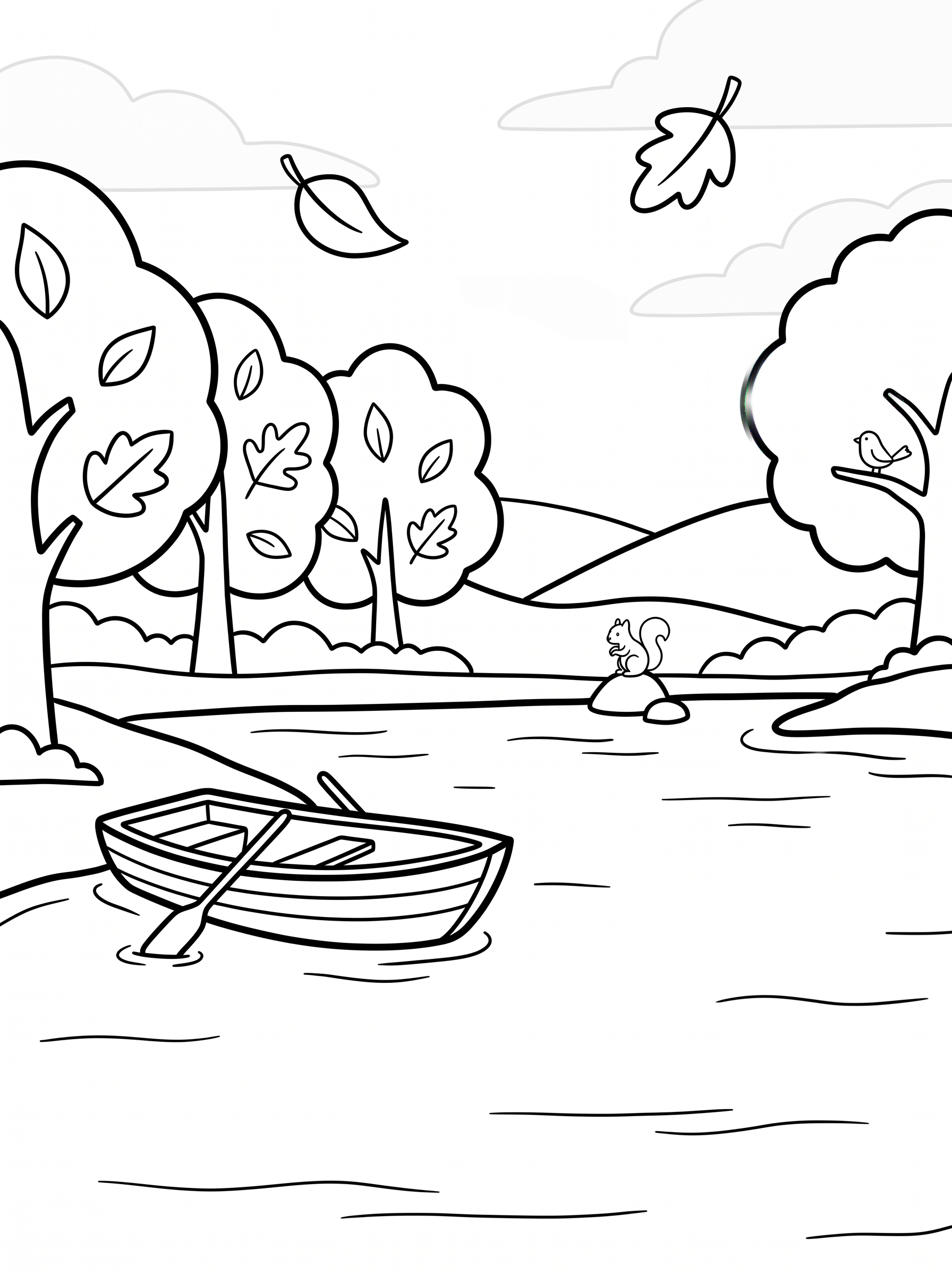 Quiet Lake with a Rowboat Coloring Page