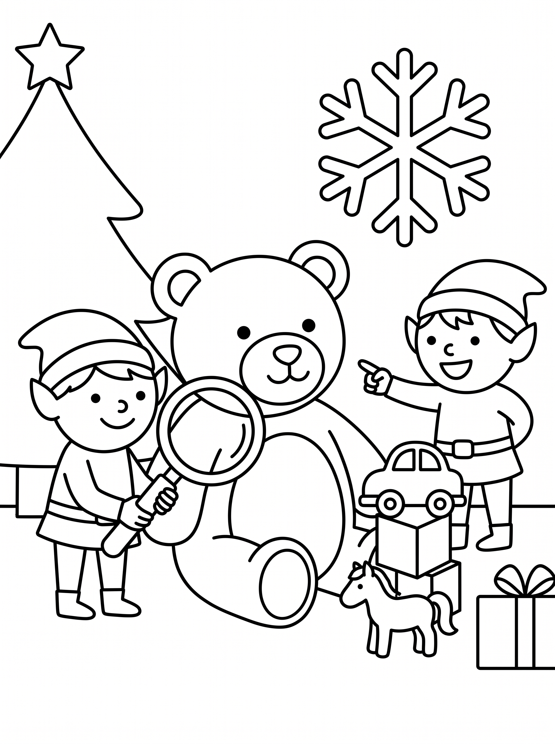 Elves' Final Toy Check Coloring Page