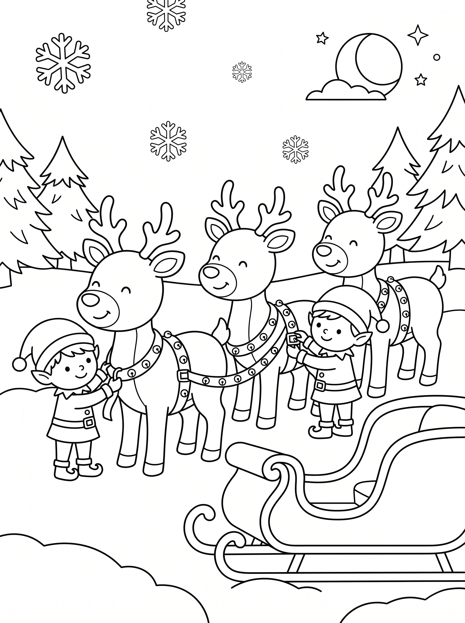 Reindeer Lining Up at Dusk Coloring Page
