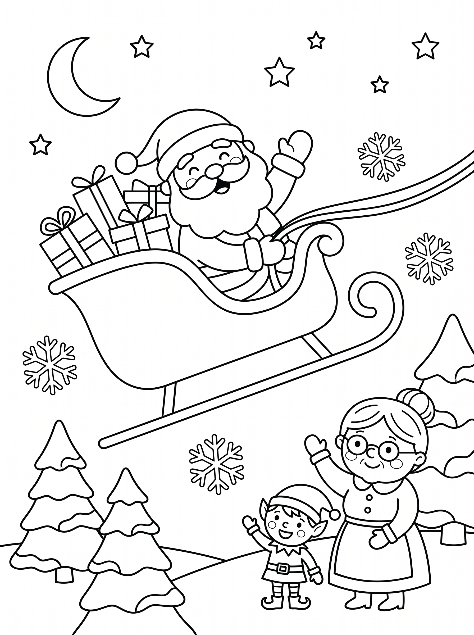 Sleigh Liftoff Farewell Coloring Page