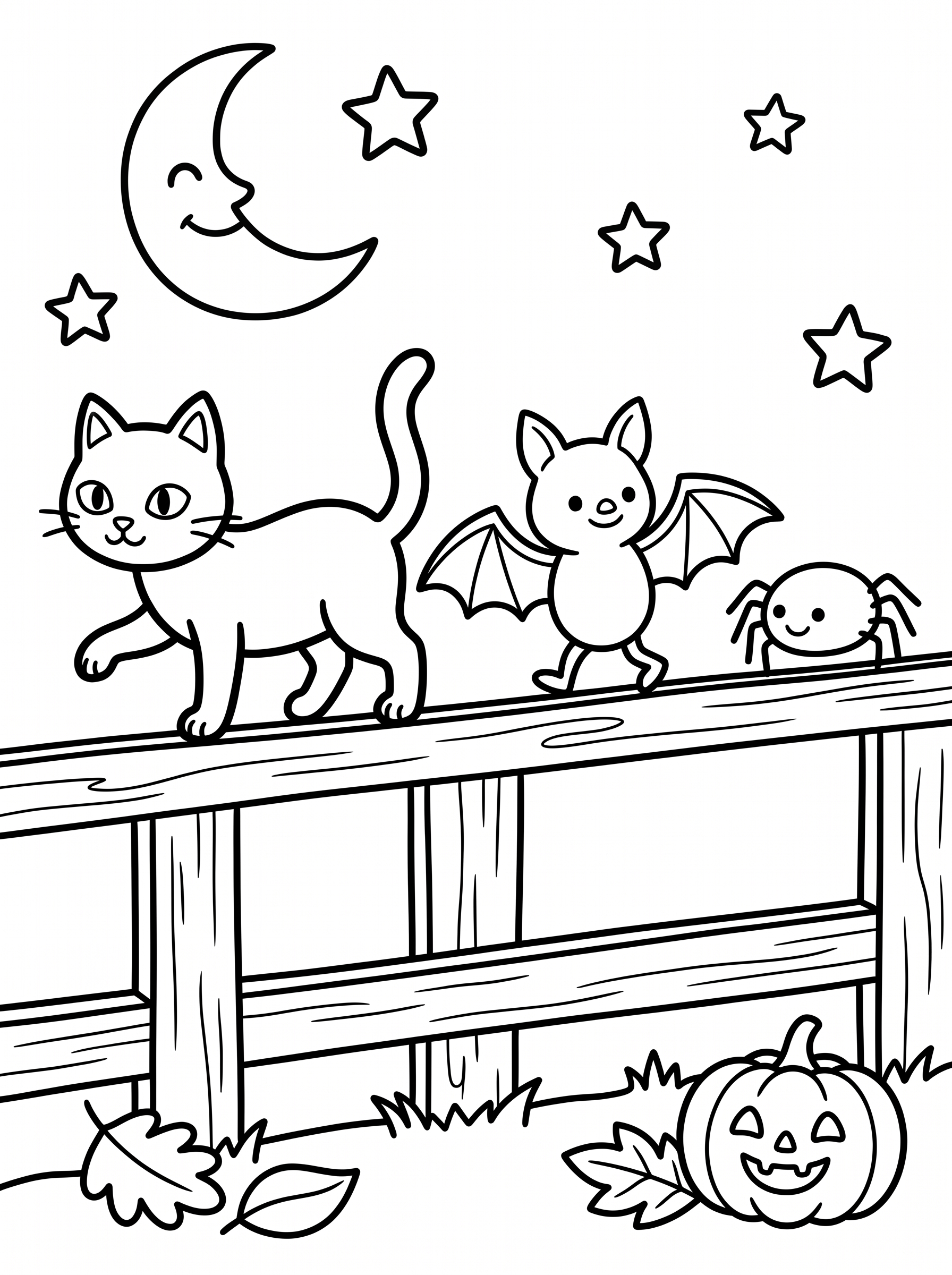 Black Cat Fence Balance Walk Coloring Page