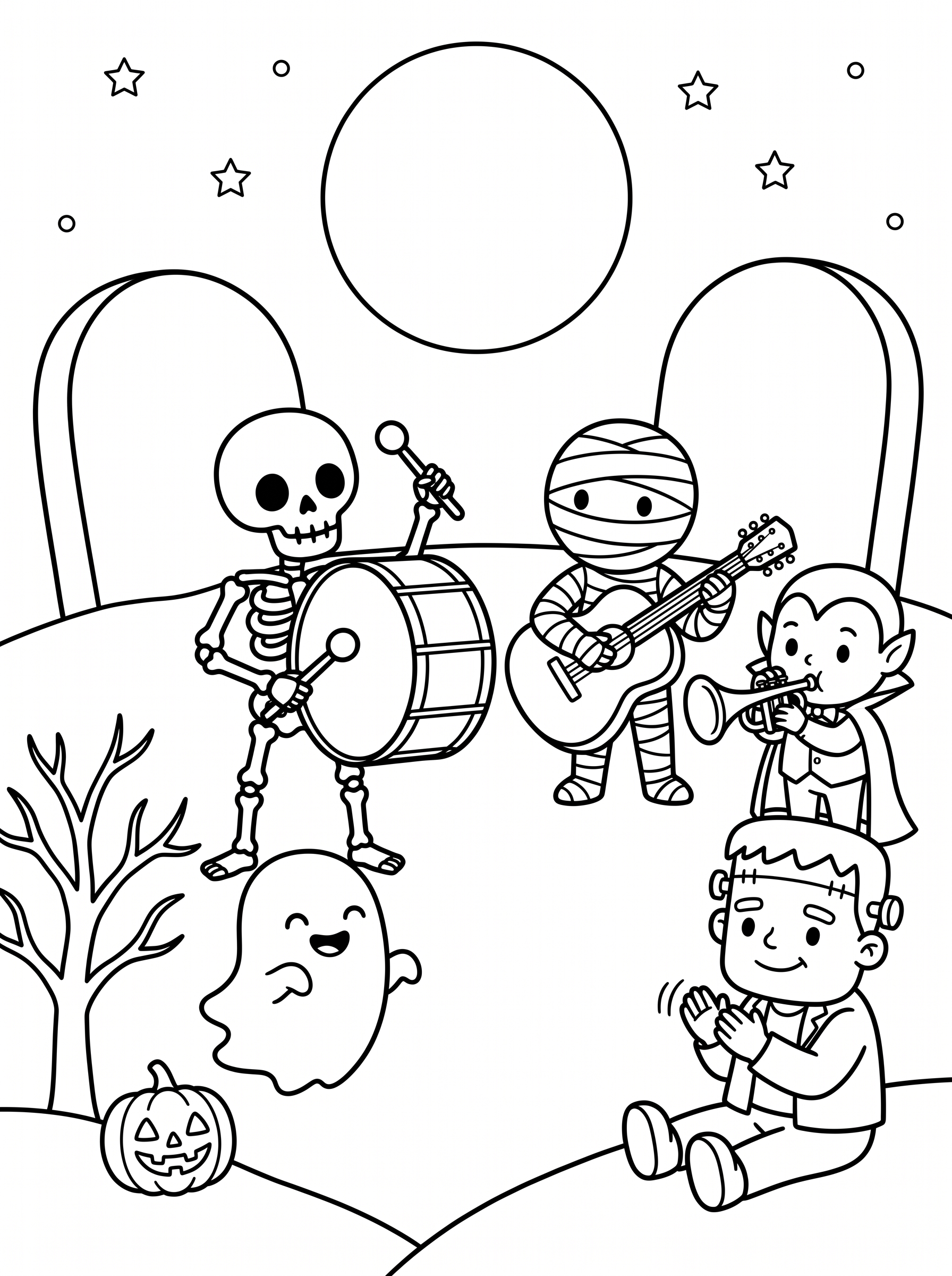 Skeleton Bone Band Concert Coloring Page