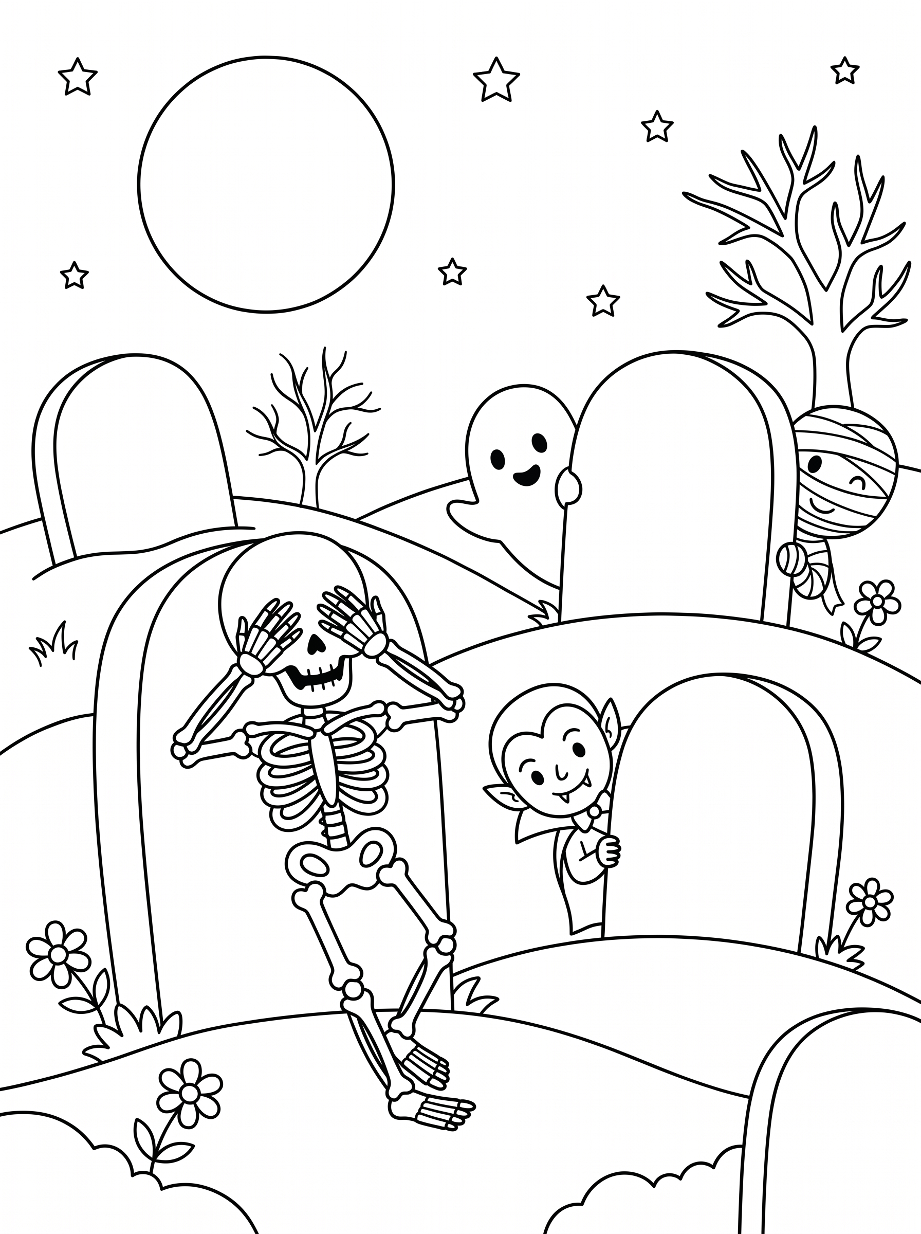 Graveyard Hide-and-Seek Coloring Page
