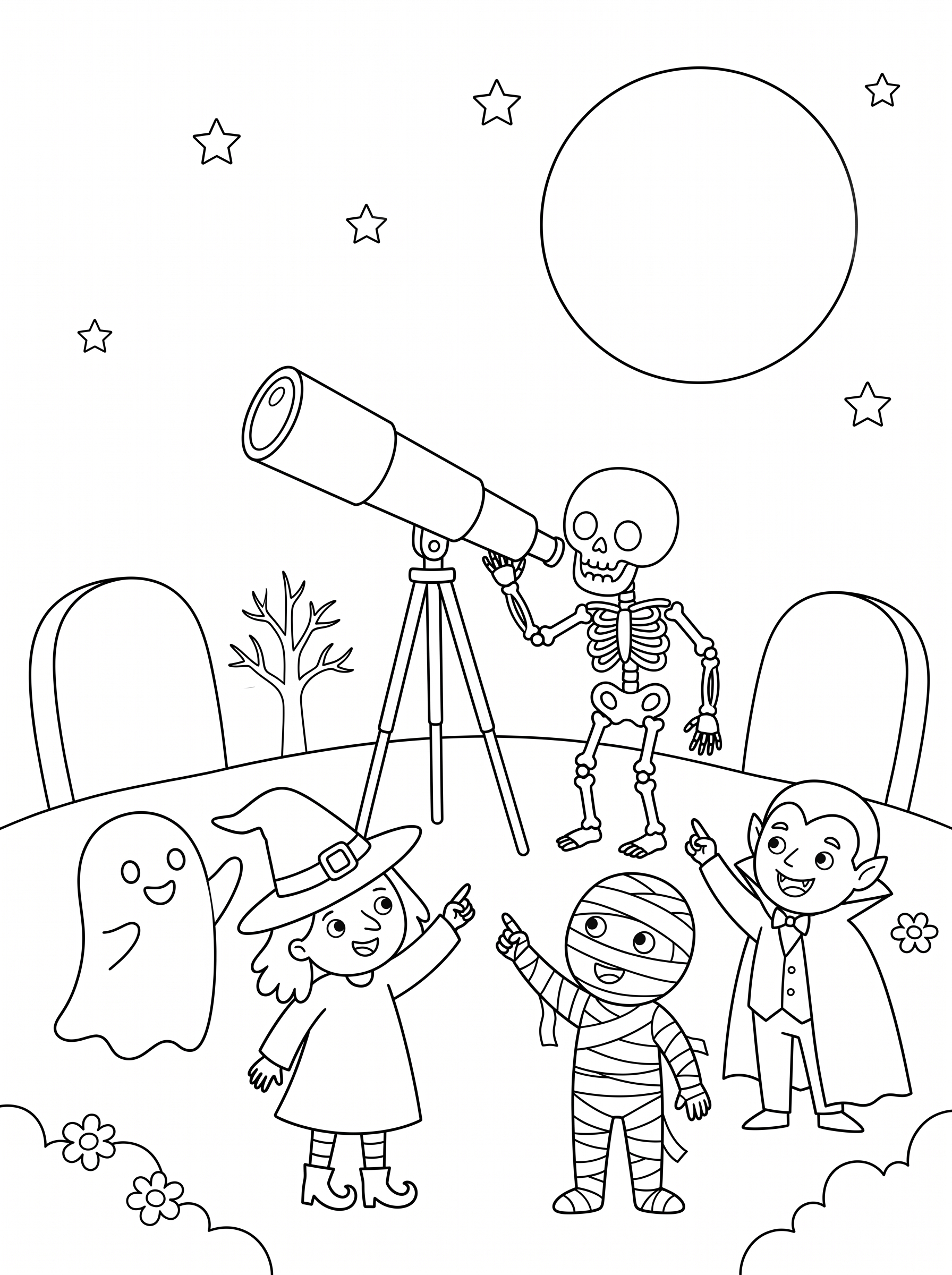 Full Moon Stargazing Coloring Page