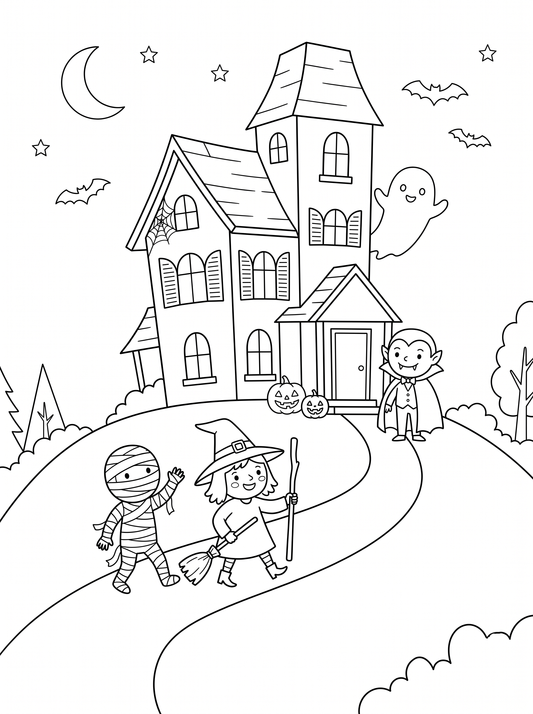 Haunted House on the Hill Coloring Page