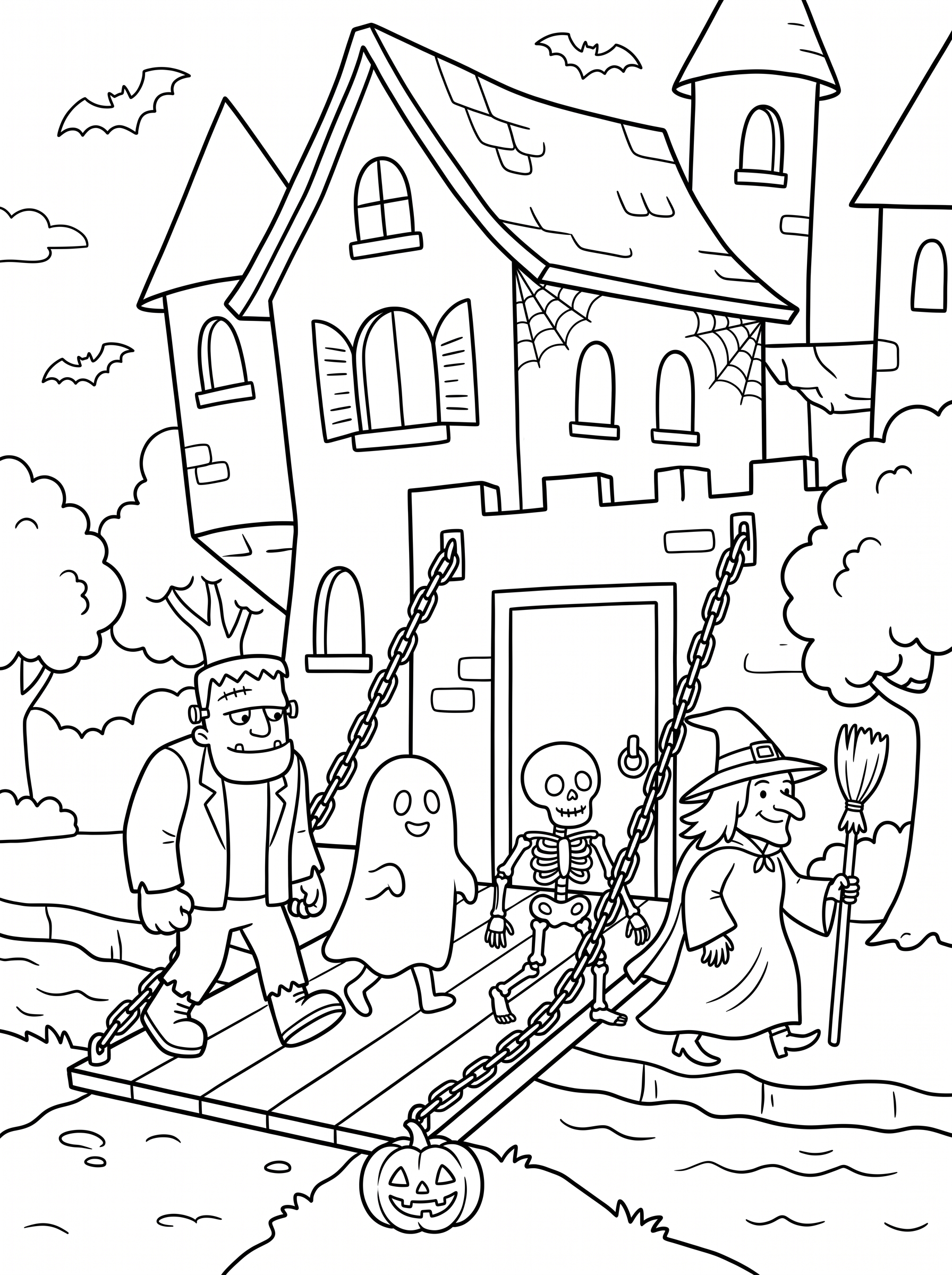 Spooky Castle Drawbridge Coloring Page