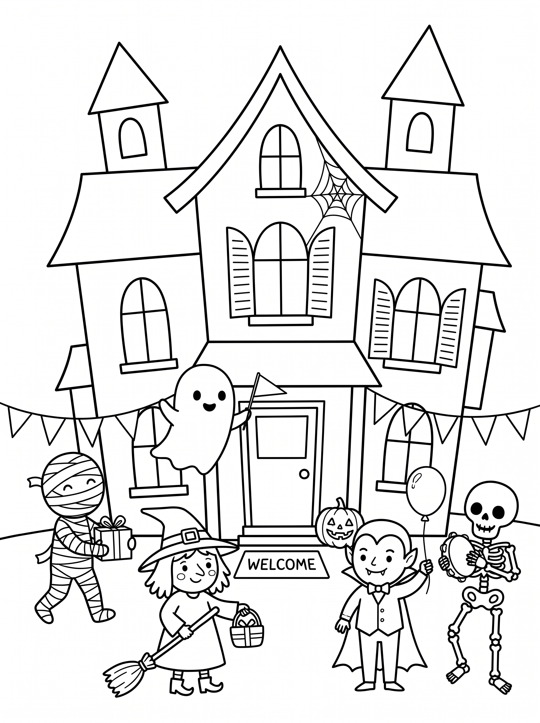 Haunted House Housewarming Party Coloring Page