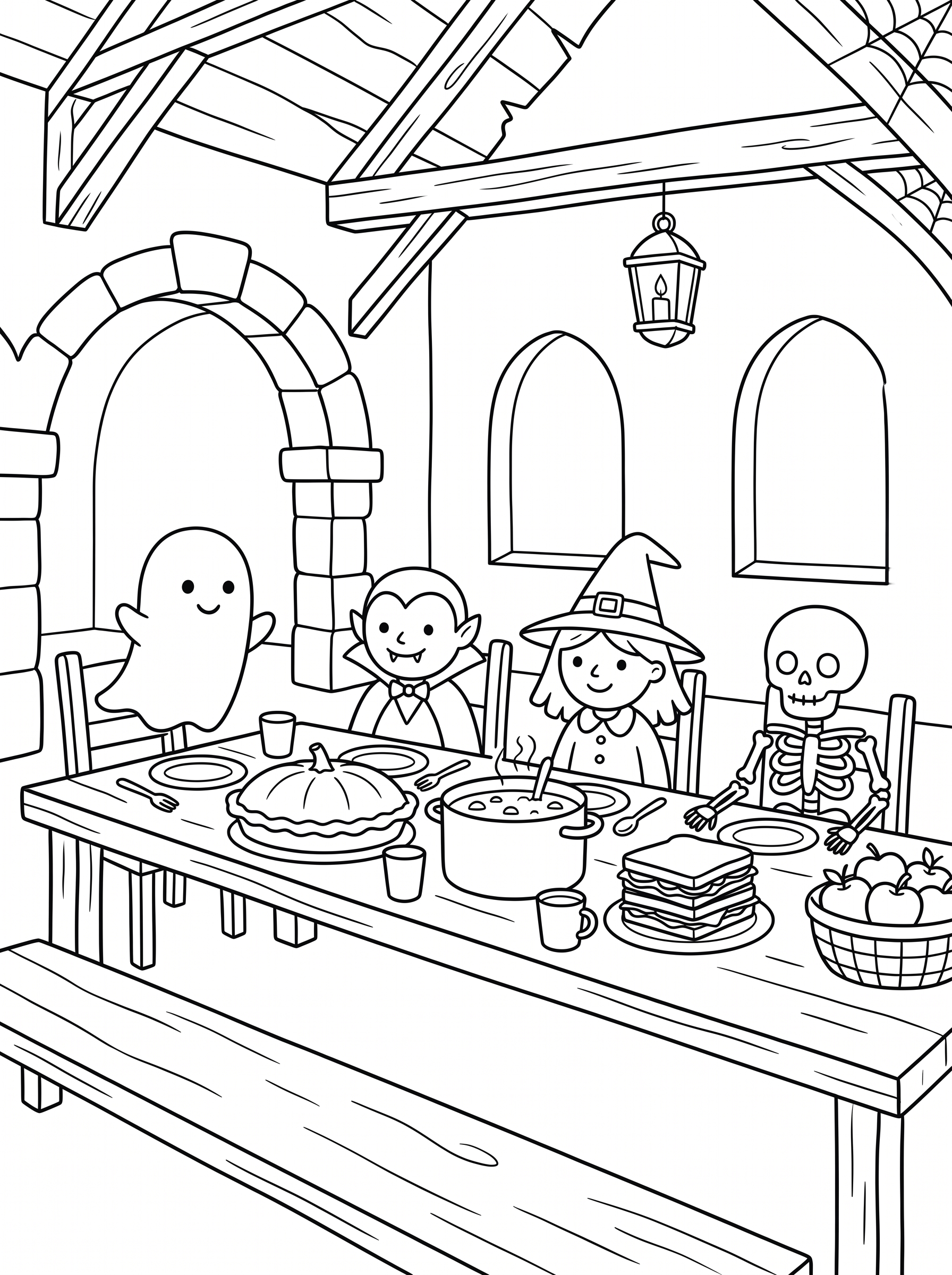 Castle Halloween Feast Coloring Page