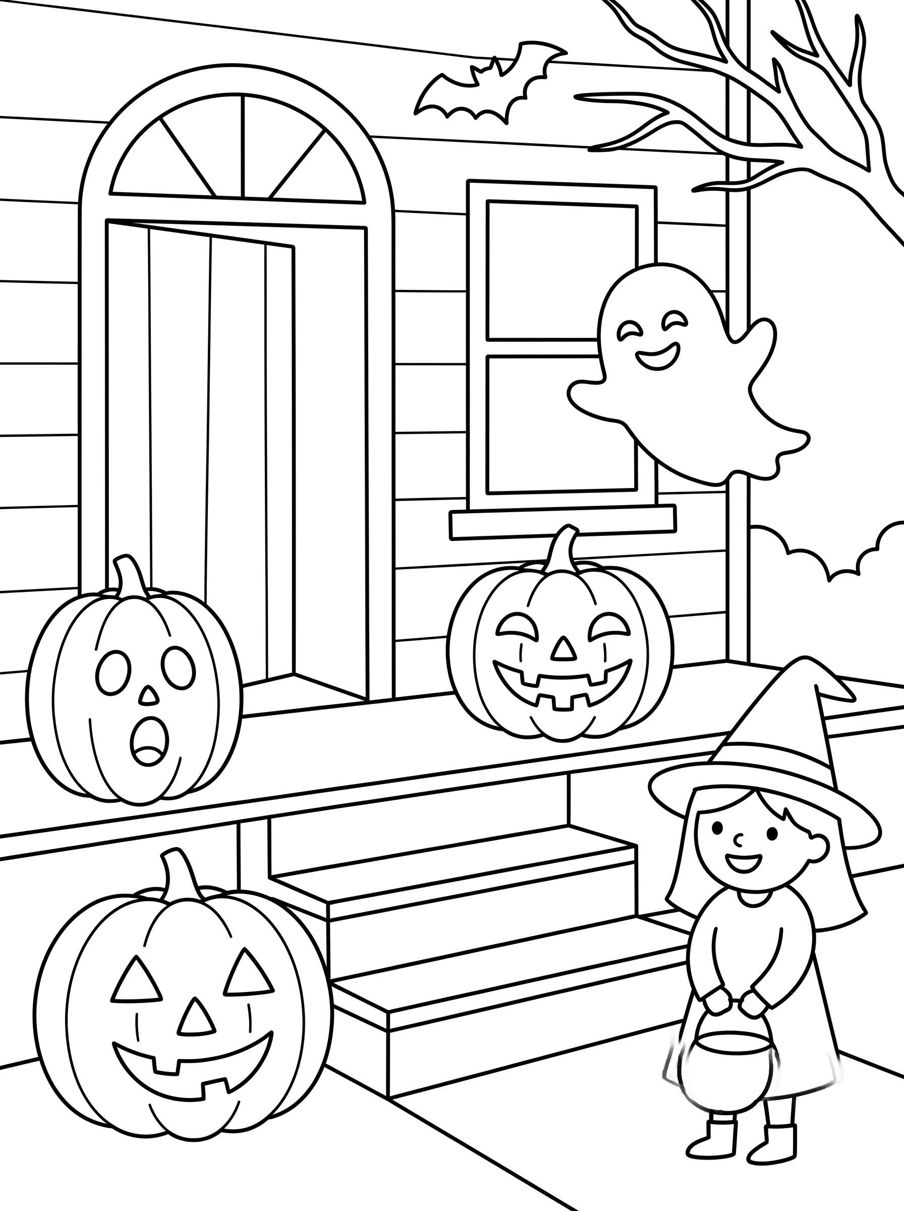 Jack-o'-Lantern Porch Coloring Page