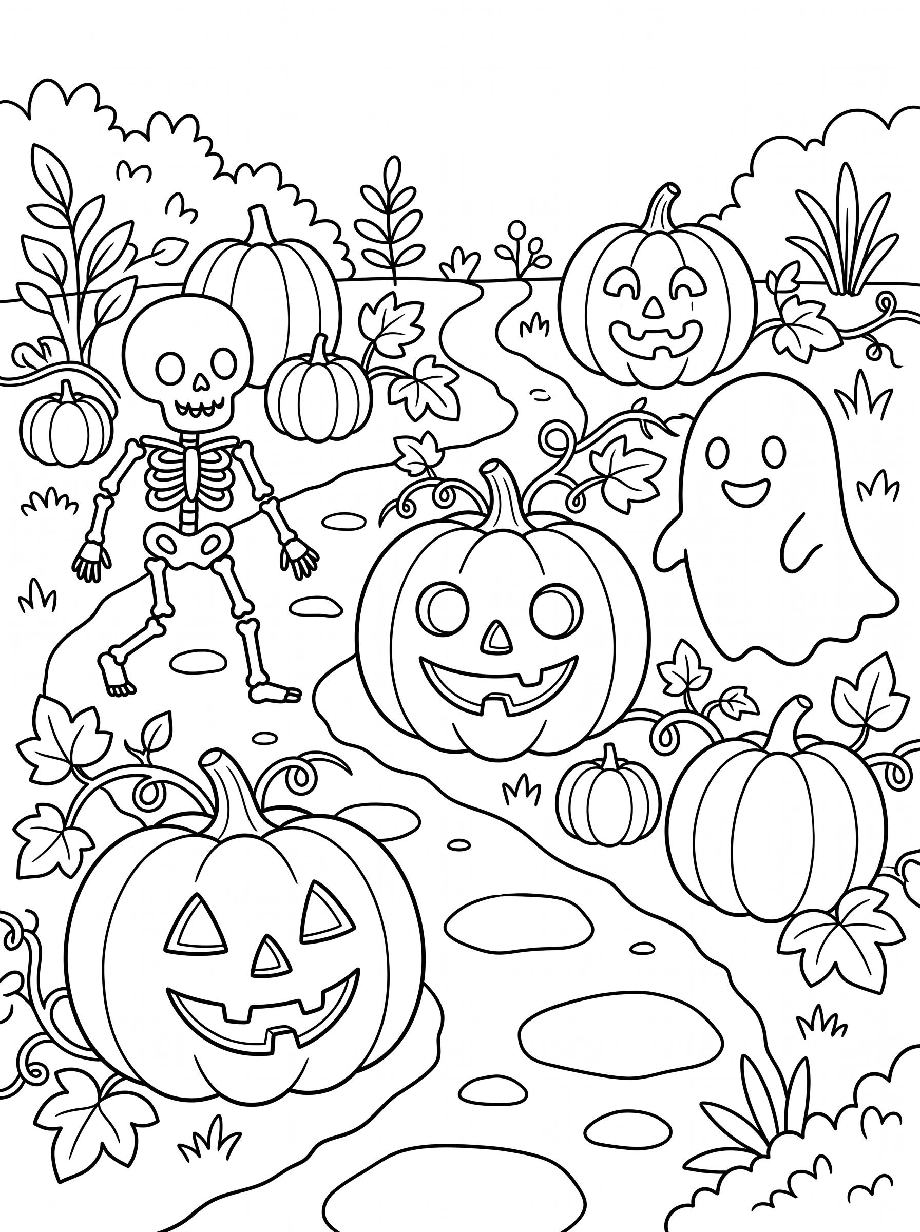 Jack-o'-Lantern Garden Coloring Page