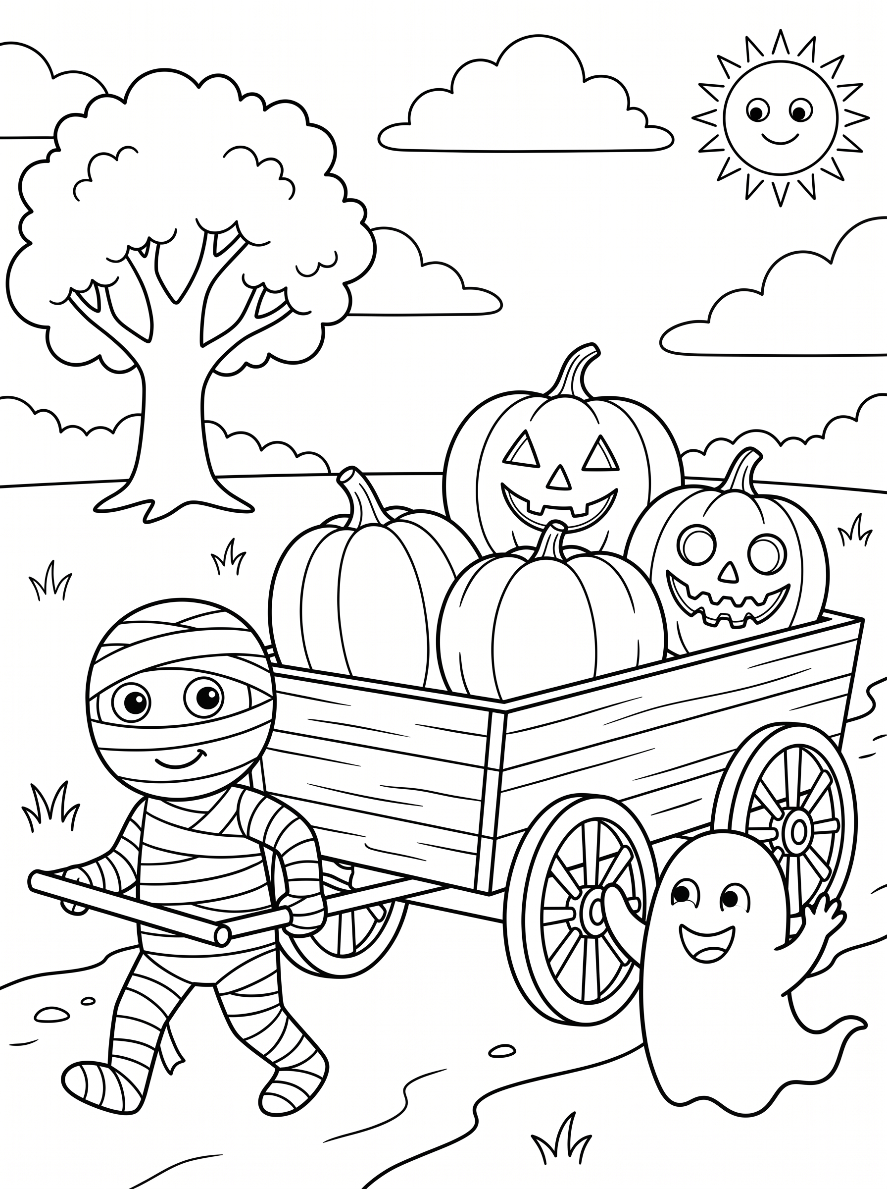 Pumpkin Harvest Wagon Coloring Page