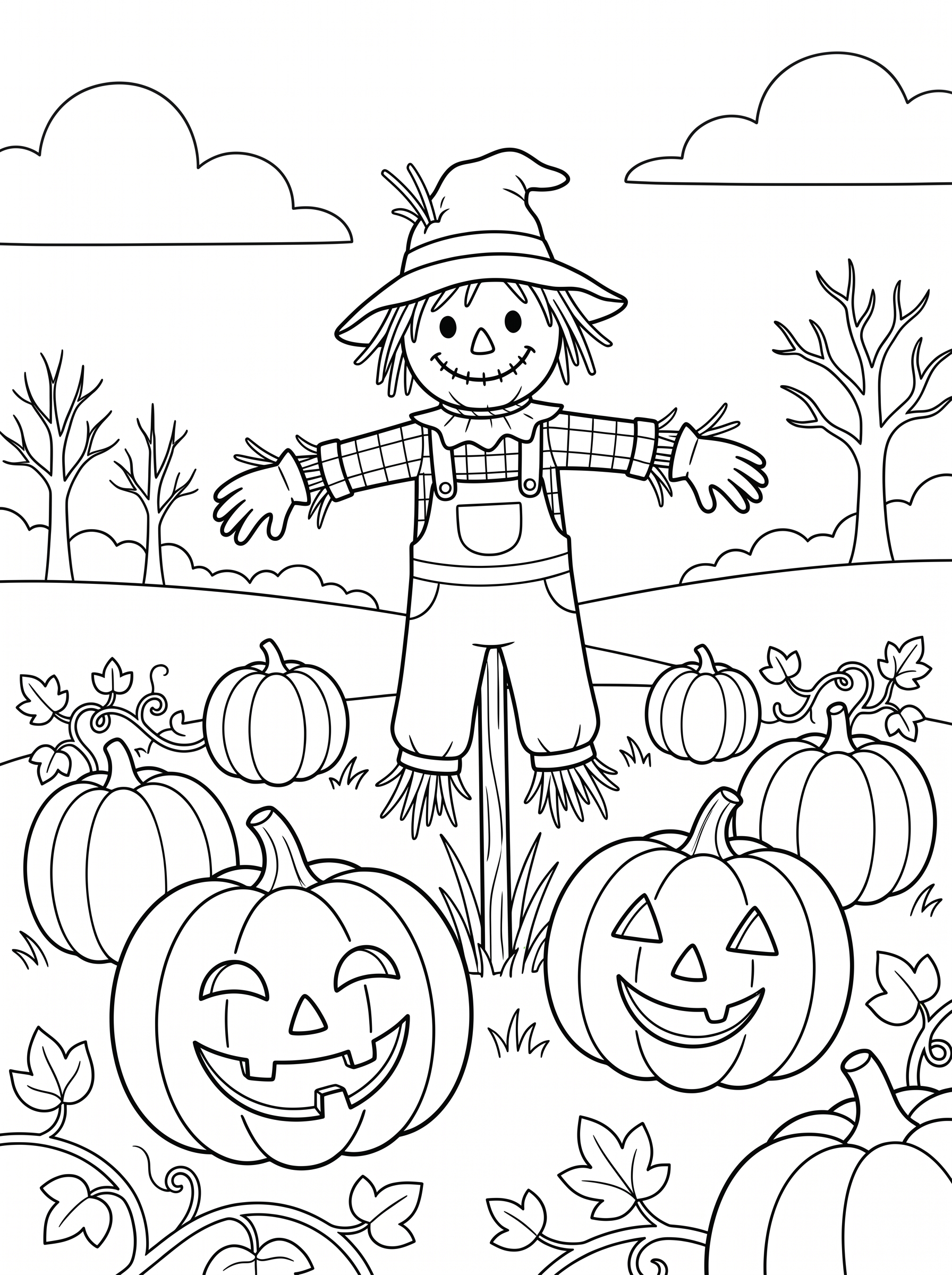 Scarecrow in the Pumpkin Patch Coloring Page