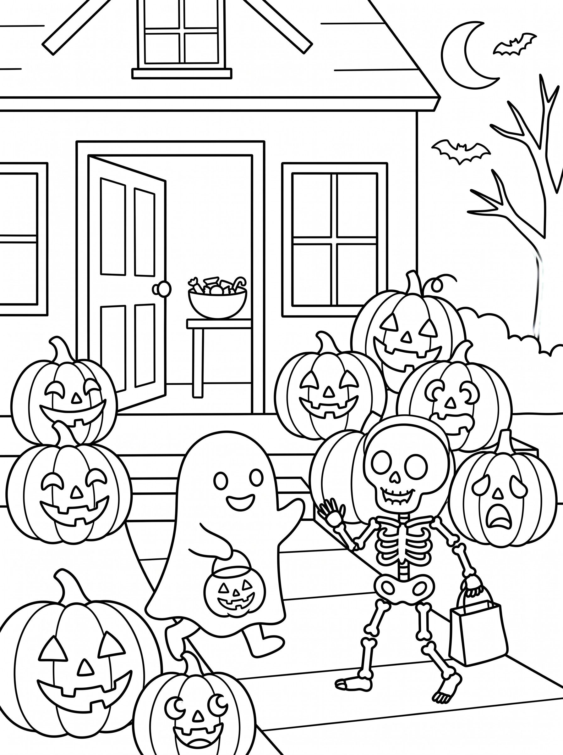 Jack-o'-Lantern Trick-or-Treat Coloring Page
