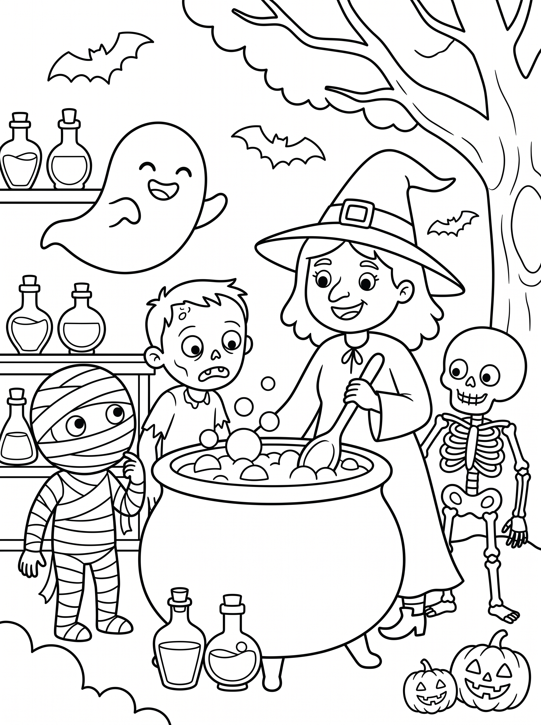 Witch's Potion Brewing Lesson Coloring Page