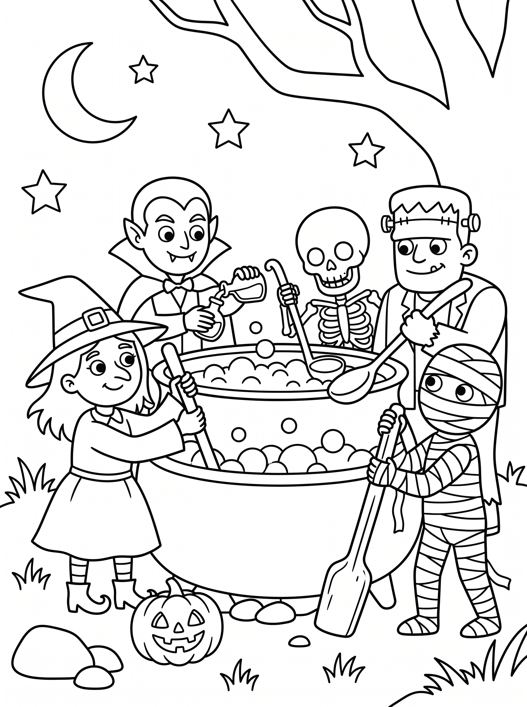 Giant Witches Cauldron Stir Coloring Page