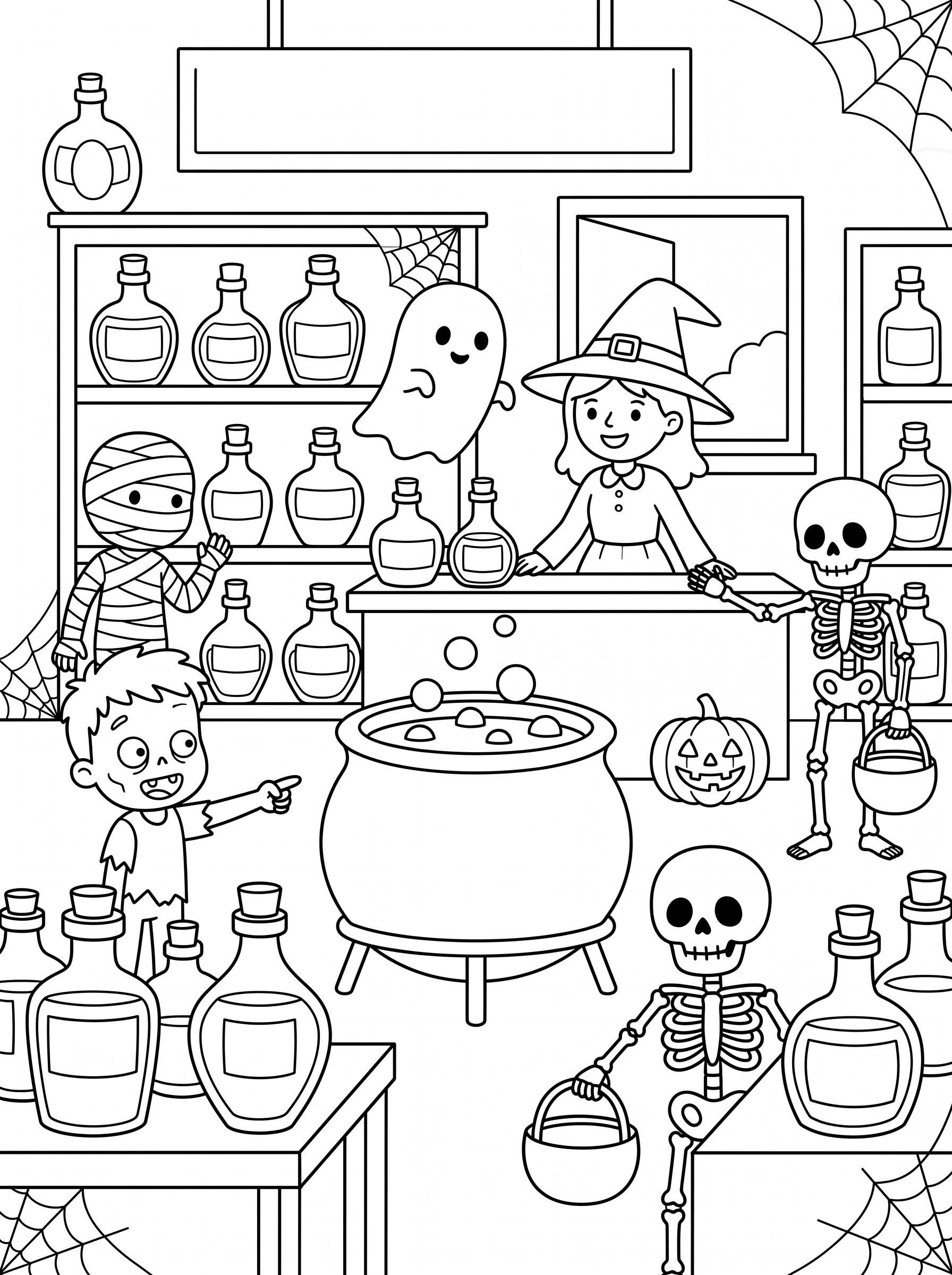 Halloween Potion Bottle Shop Coloring Page