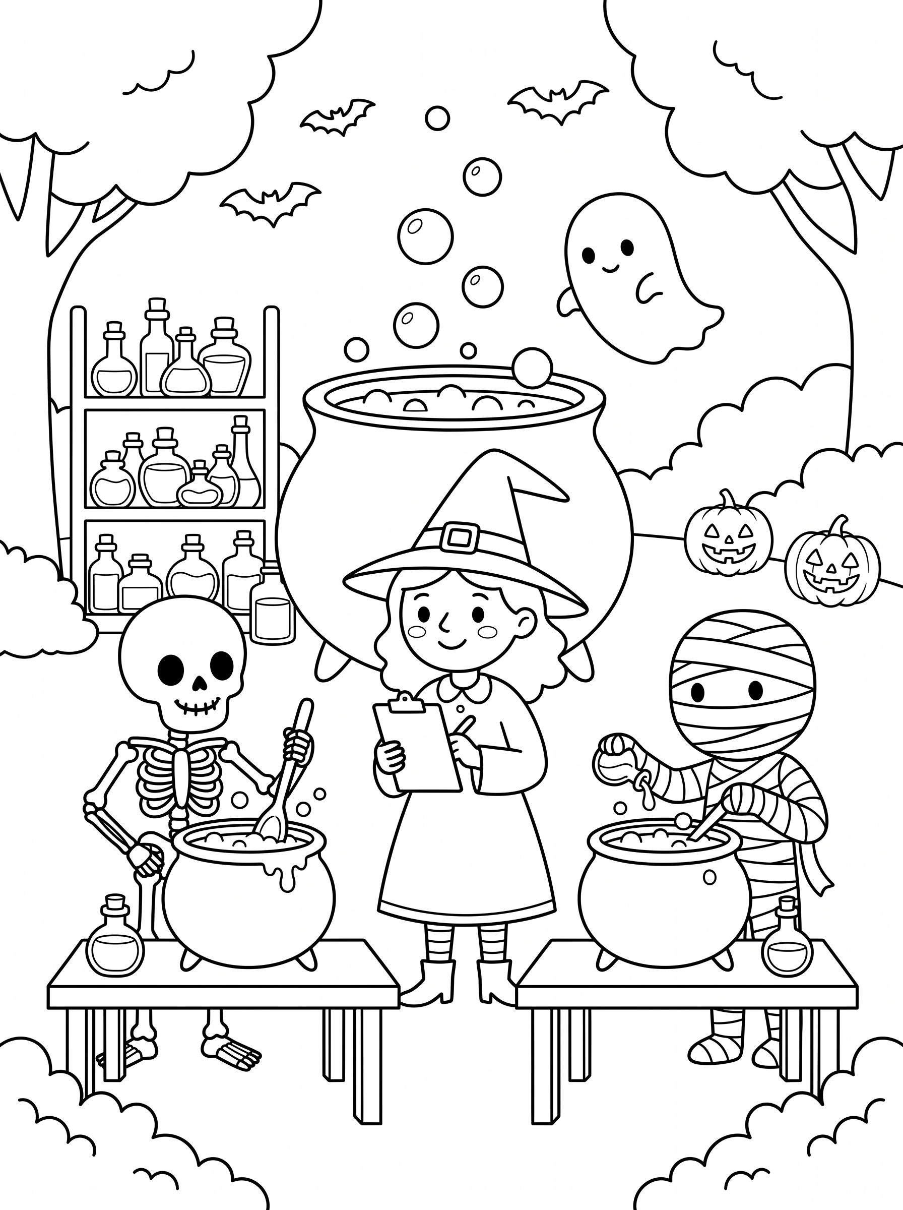 Witches Potion Mixing Contest Coloring Sheet