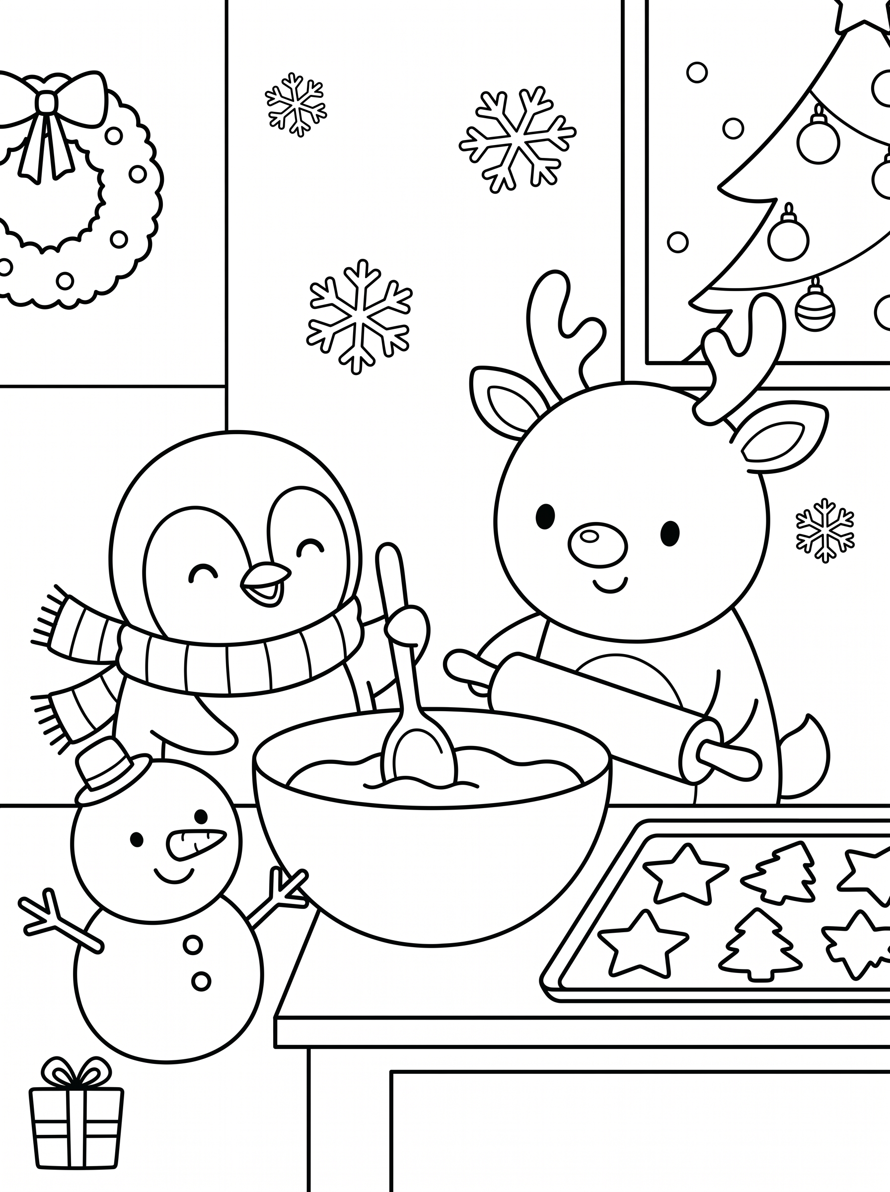 Baking Christmas Cookies Coloring Page