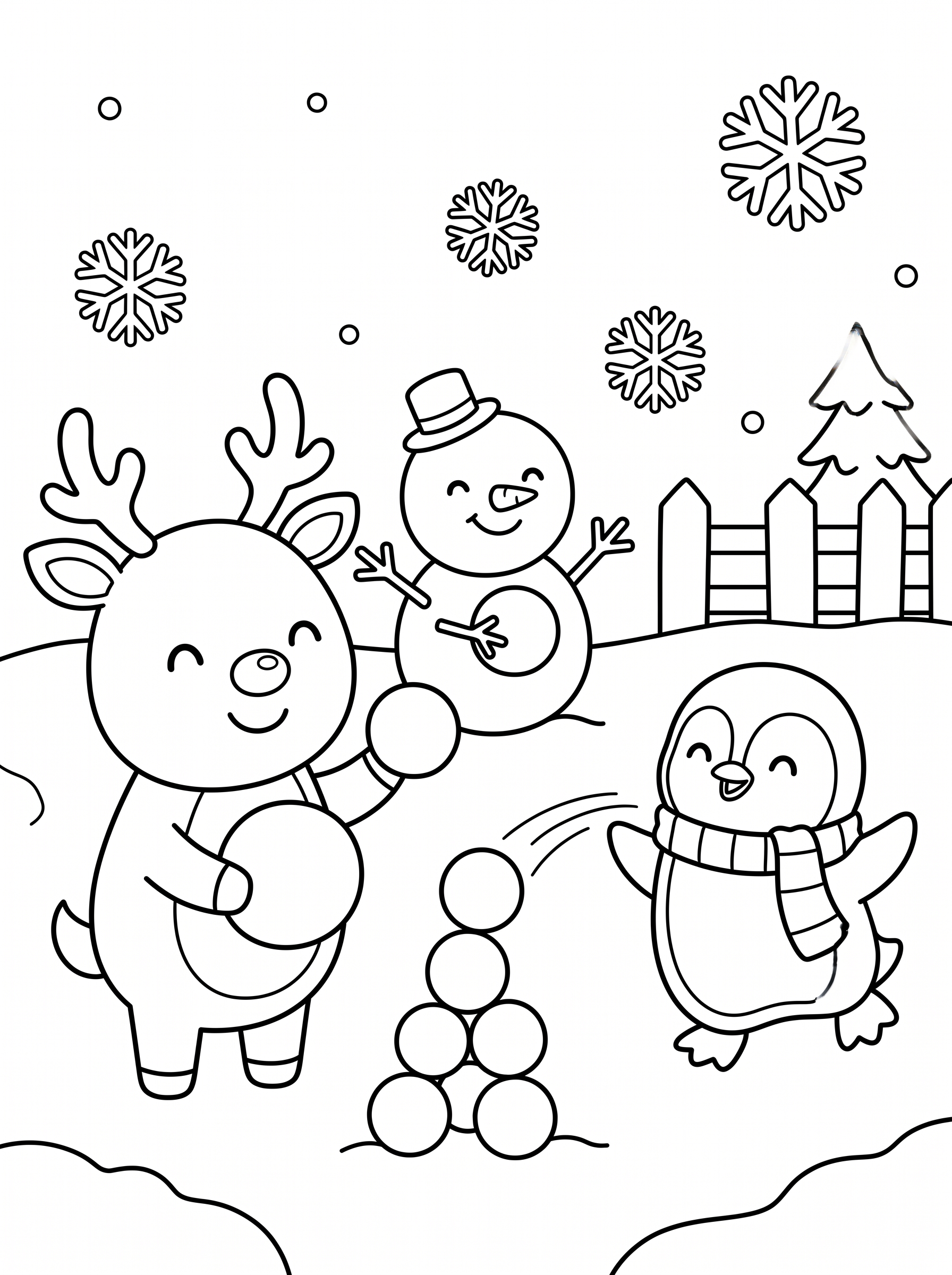 Snowball Toss Game Coloring Page