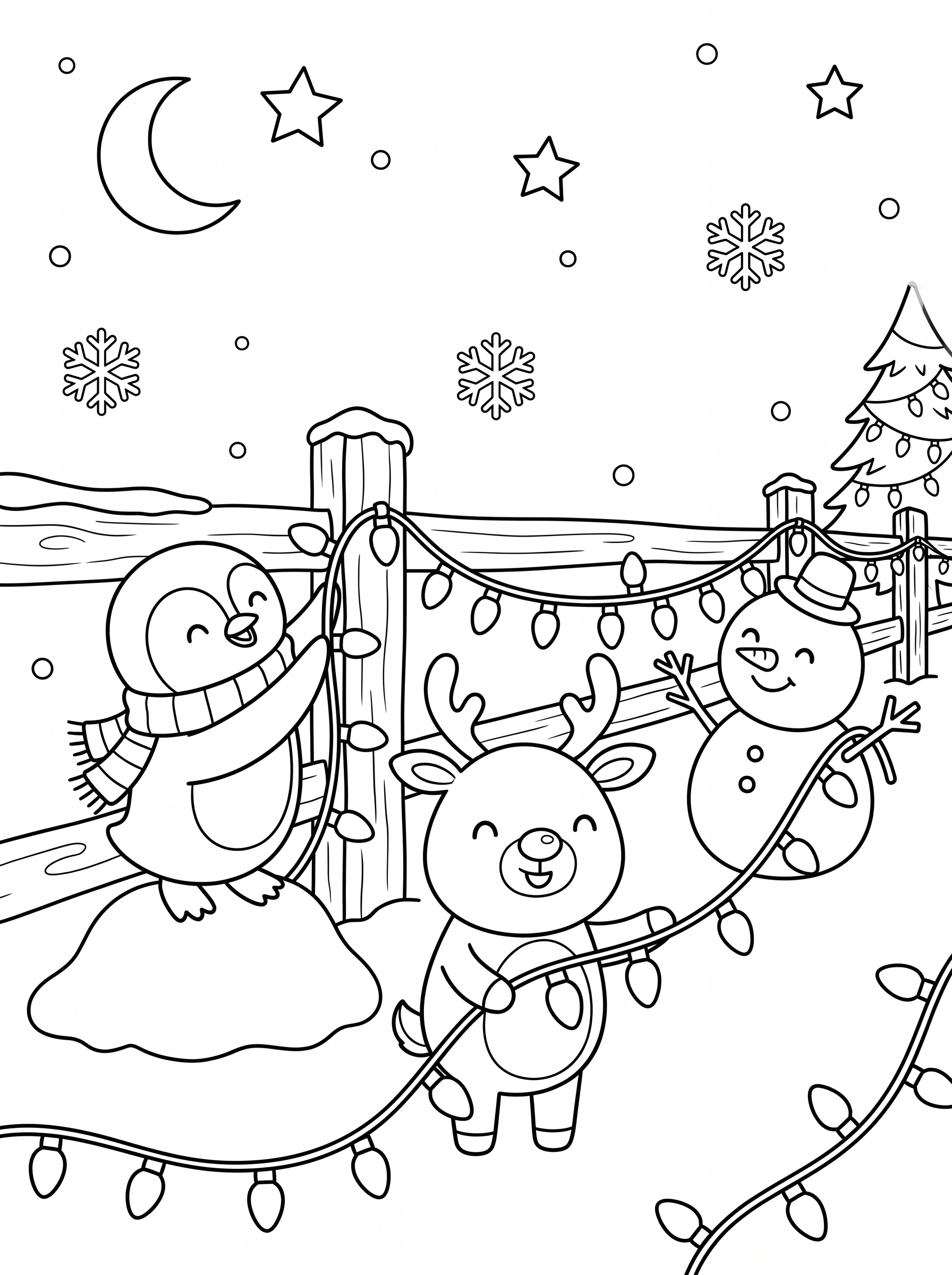 Hanging Christmas Lights Coloring Page