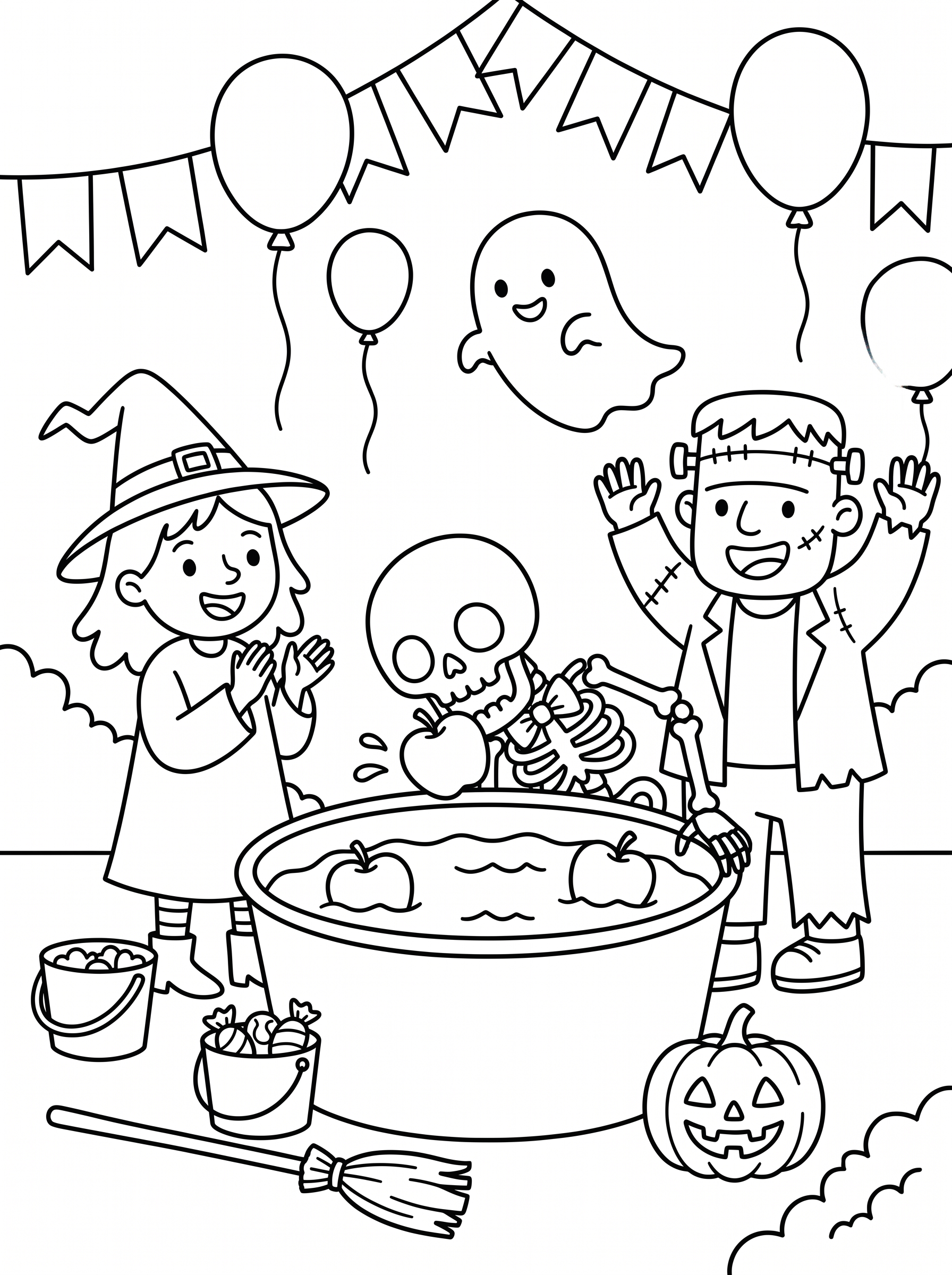 Bobbing for Apples Party Game Coloring Page