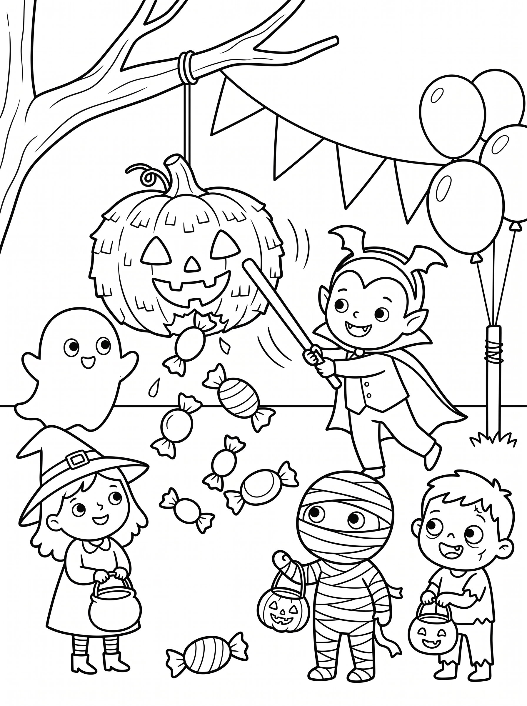 Pumpkin Pinata Party Coloring Page