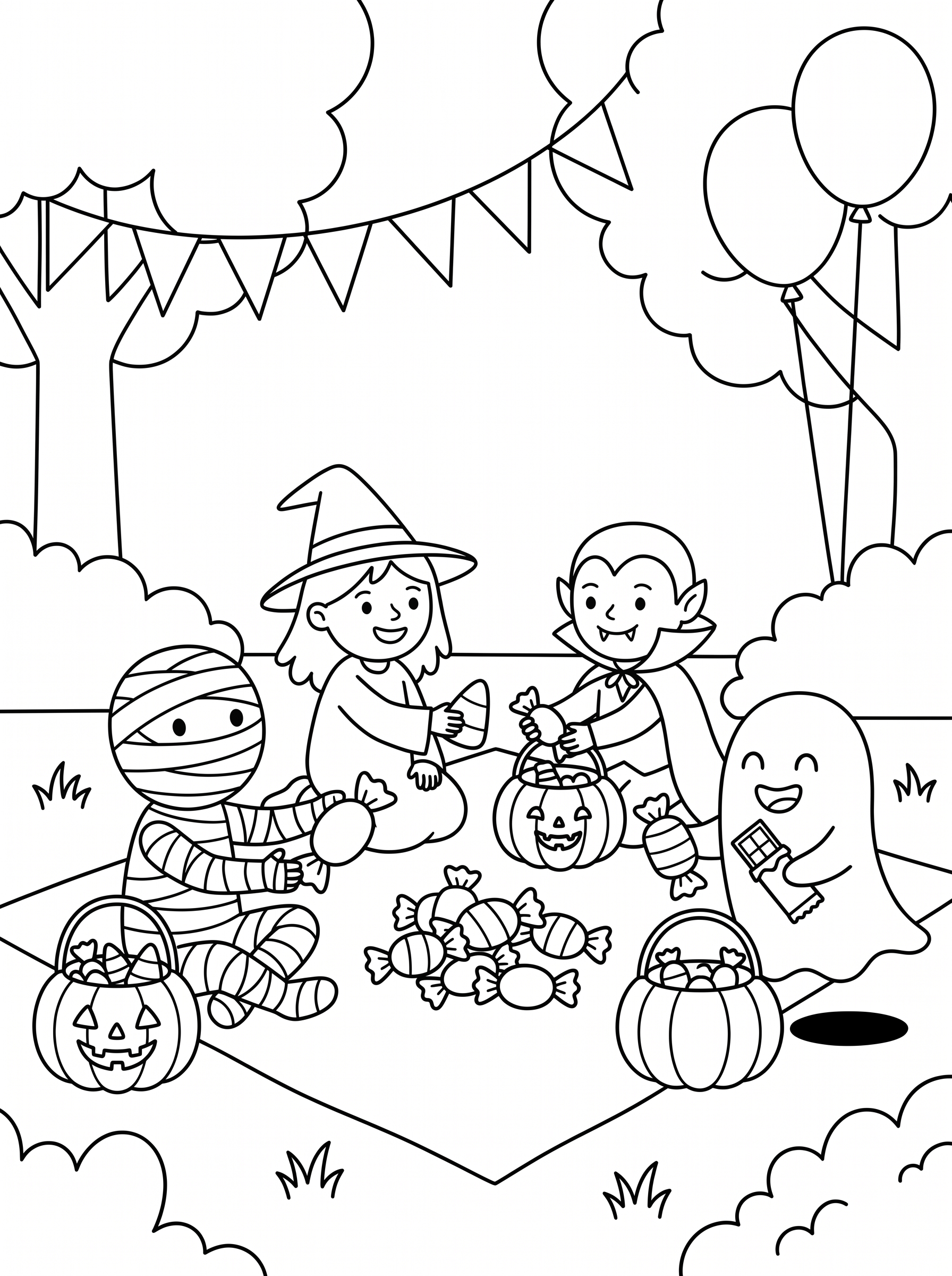 Halloween Candy Swap Picnic Coloring Page