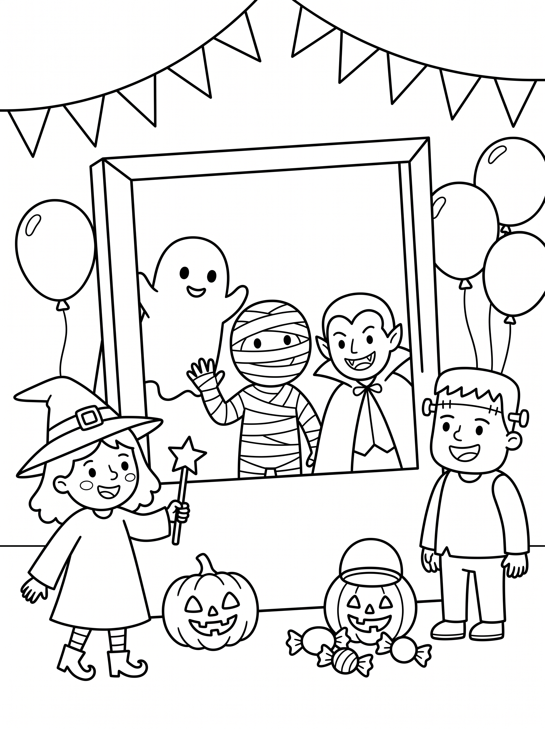 Halloween Party Photo Booth Coloring Sheet