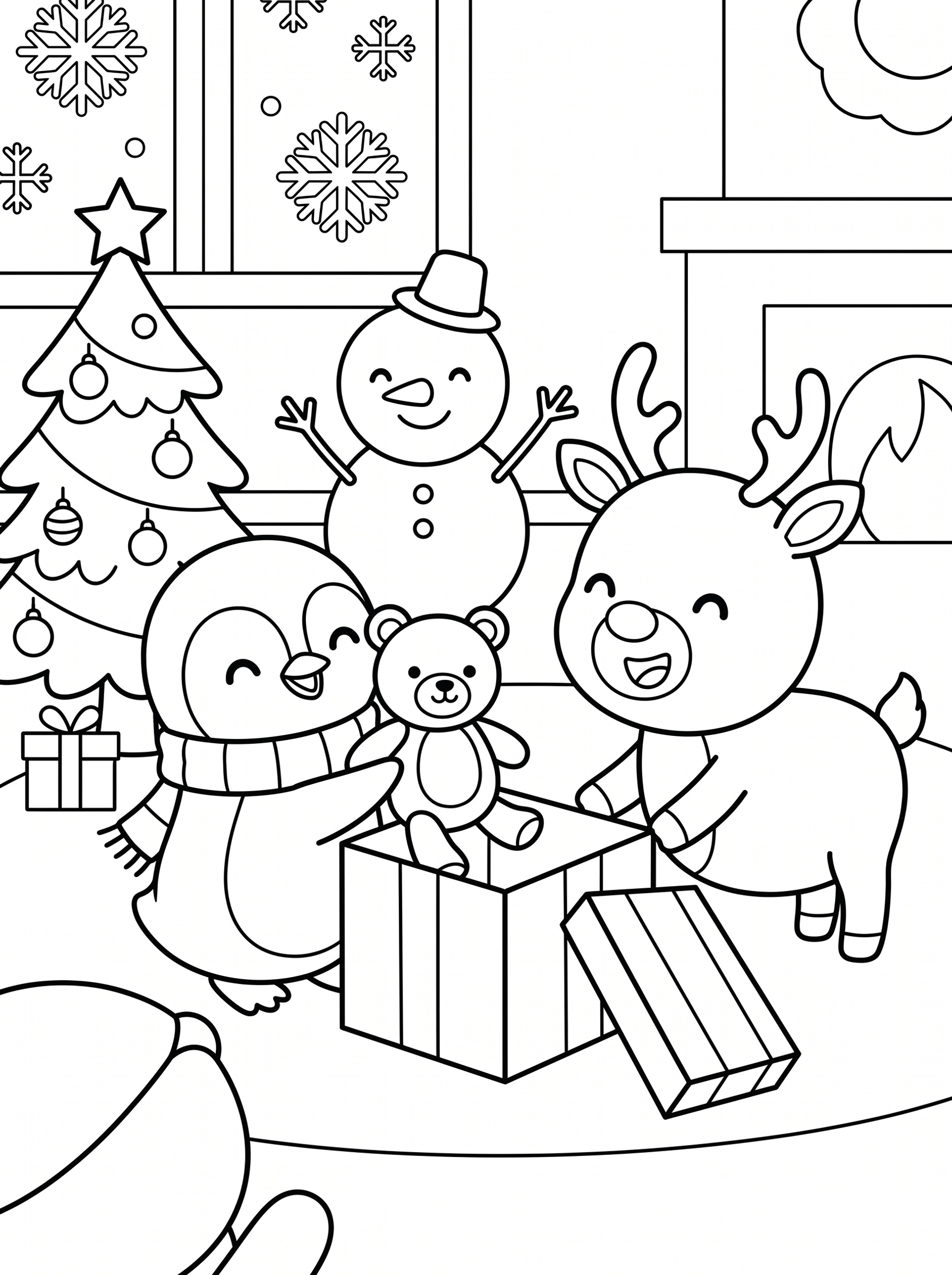 Christmas Morning Present Opening Coloring Page