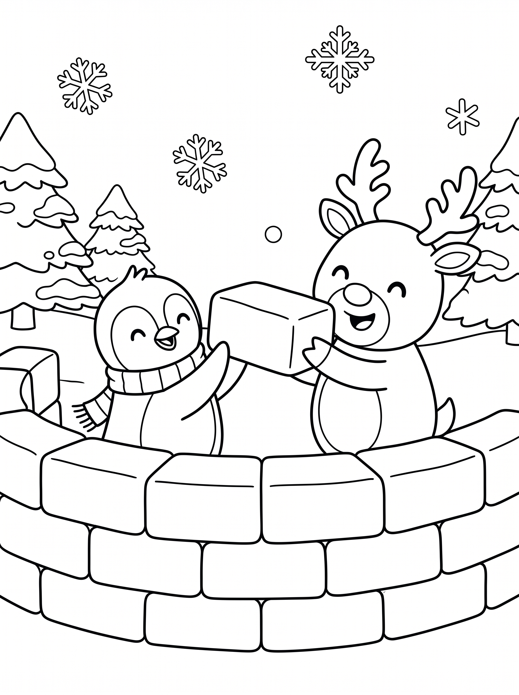 Building a Snow Fort Coloring Page