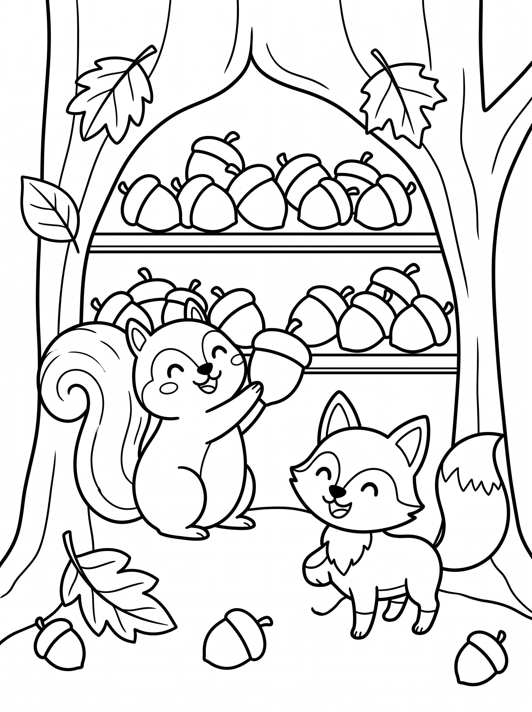 Squirrel's Acorn Pantry Coloring Page