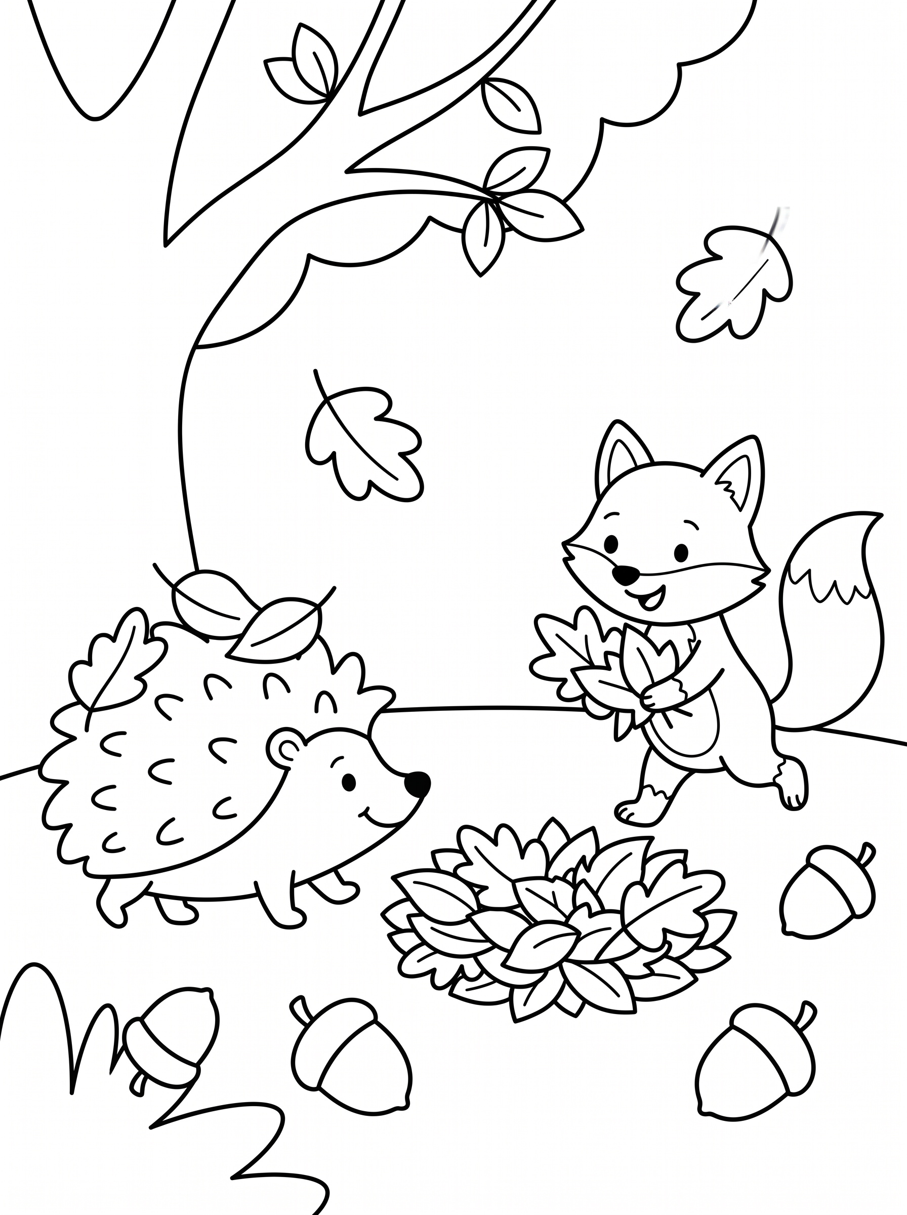 Hedgehog's Cozy Leaf Nest Coloring Page