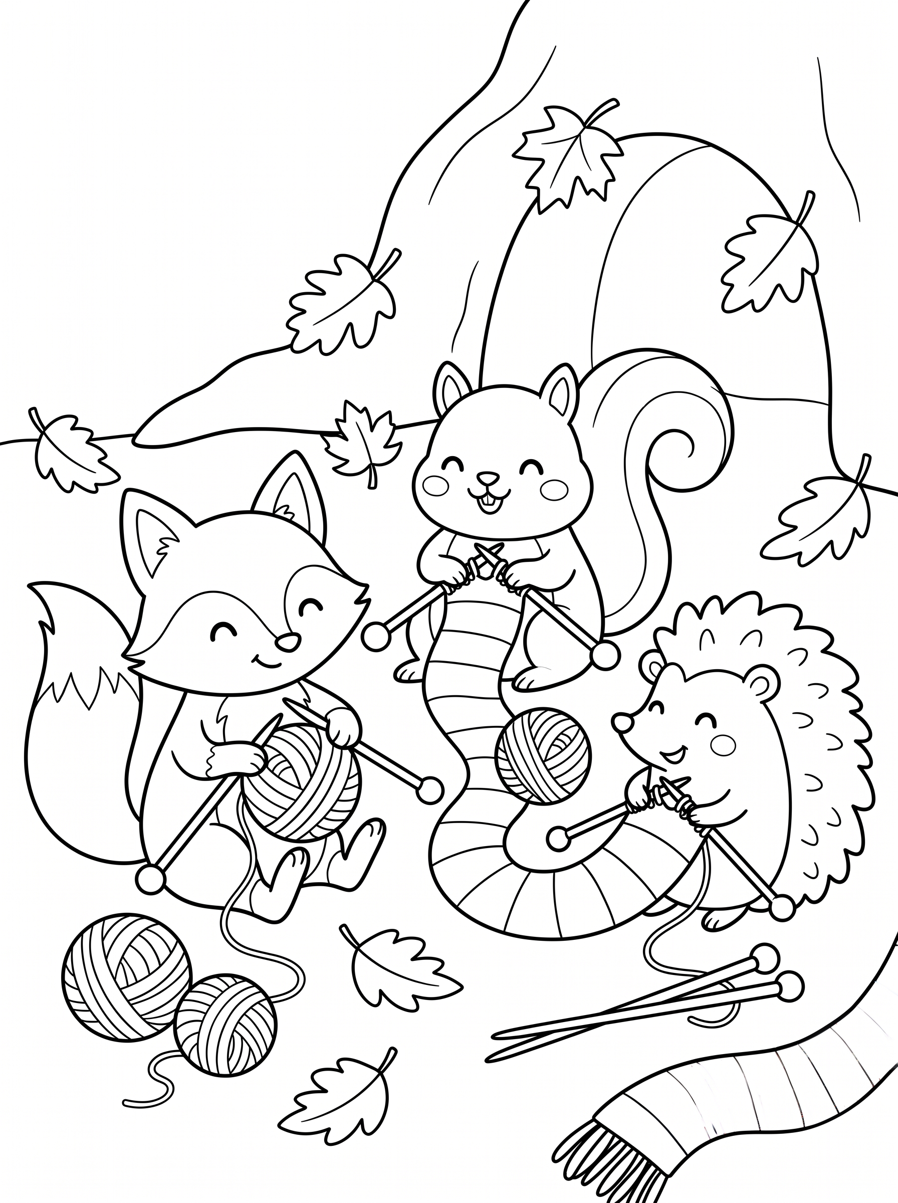 Knitting Warm Scarves Coloring Page