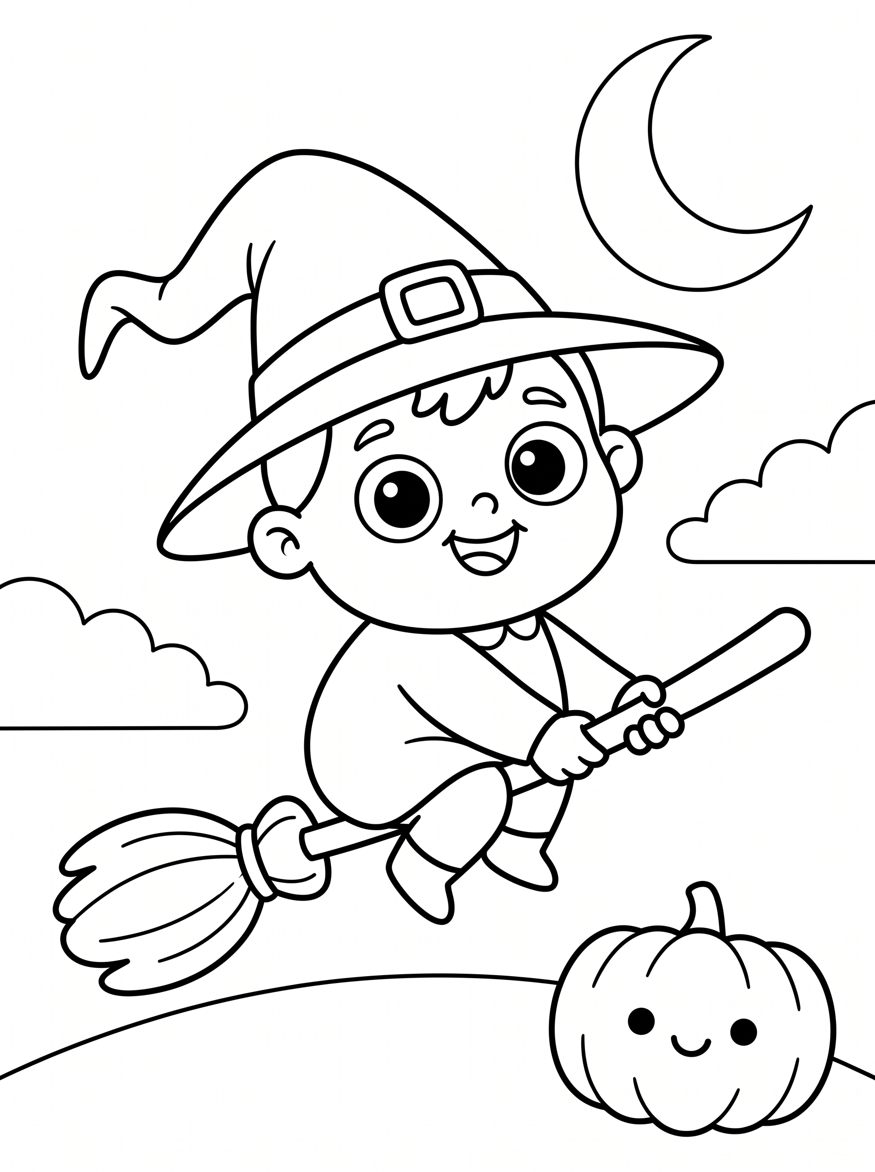 Little Witch's First Broom Ride Coloring Page