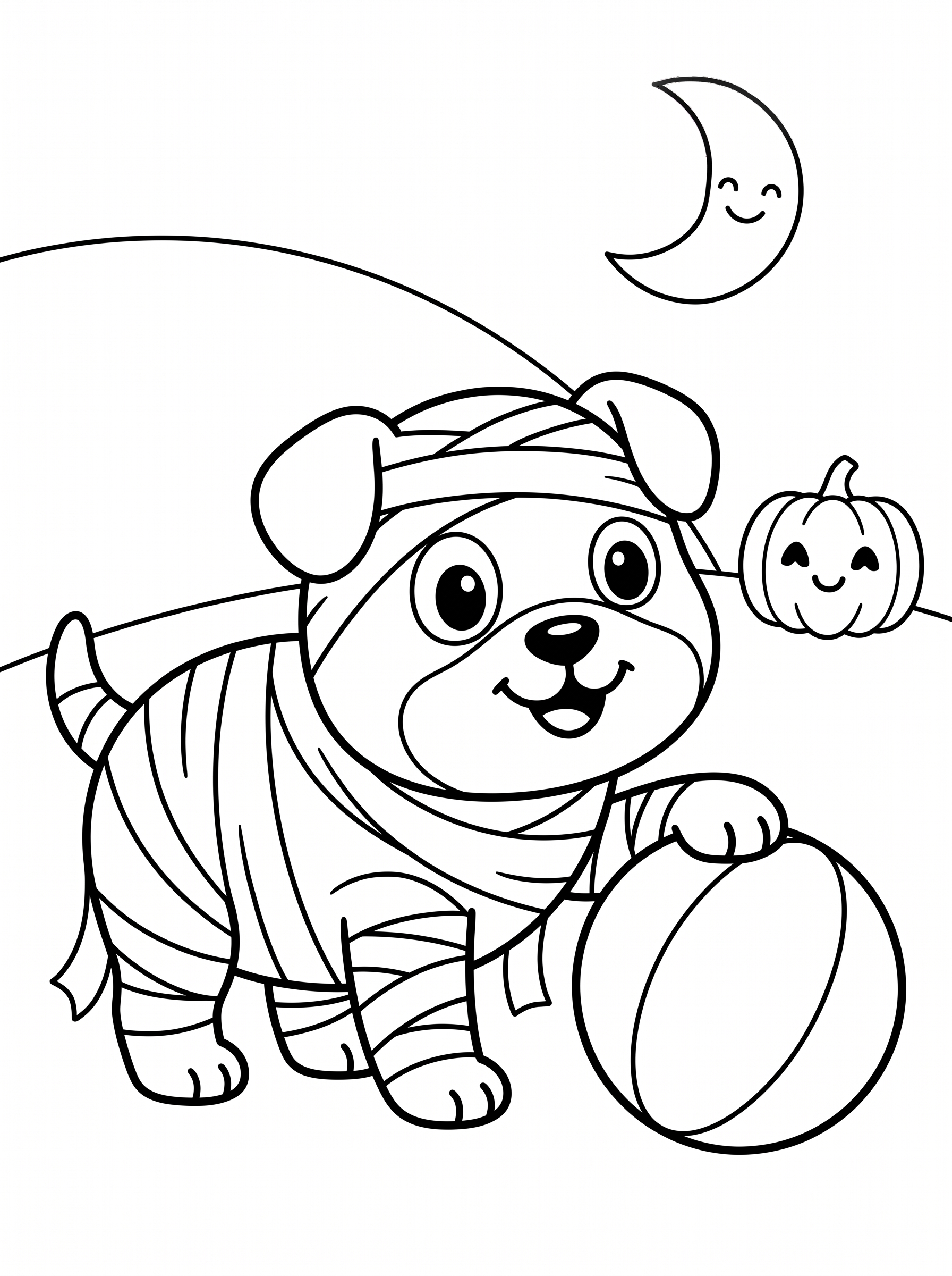 Mummy Puppy Playing with a Ball Coloring Page