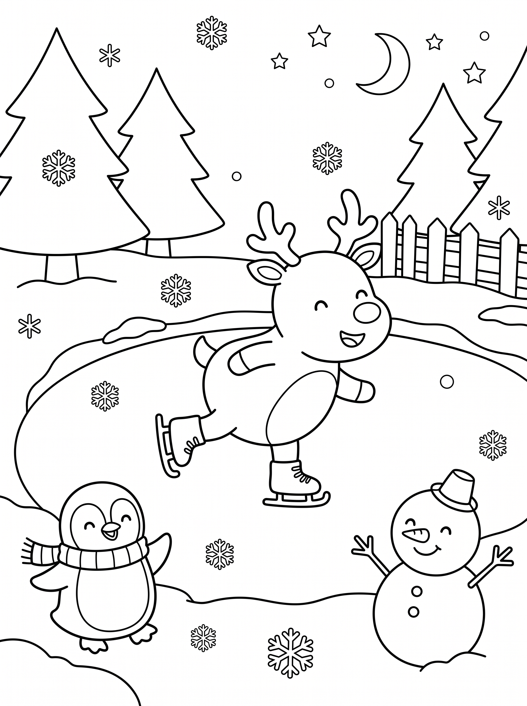 Ice Skating on the Frozen Pond Coloring Page