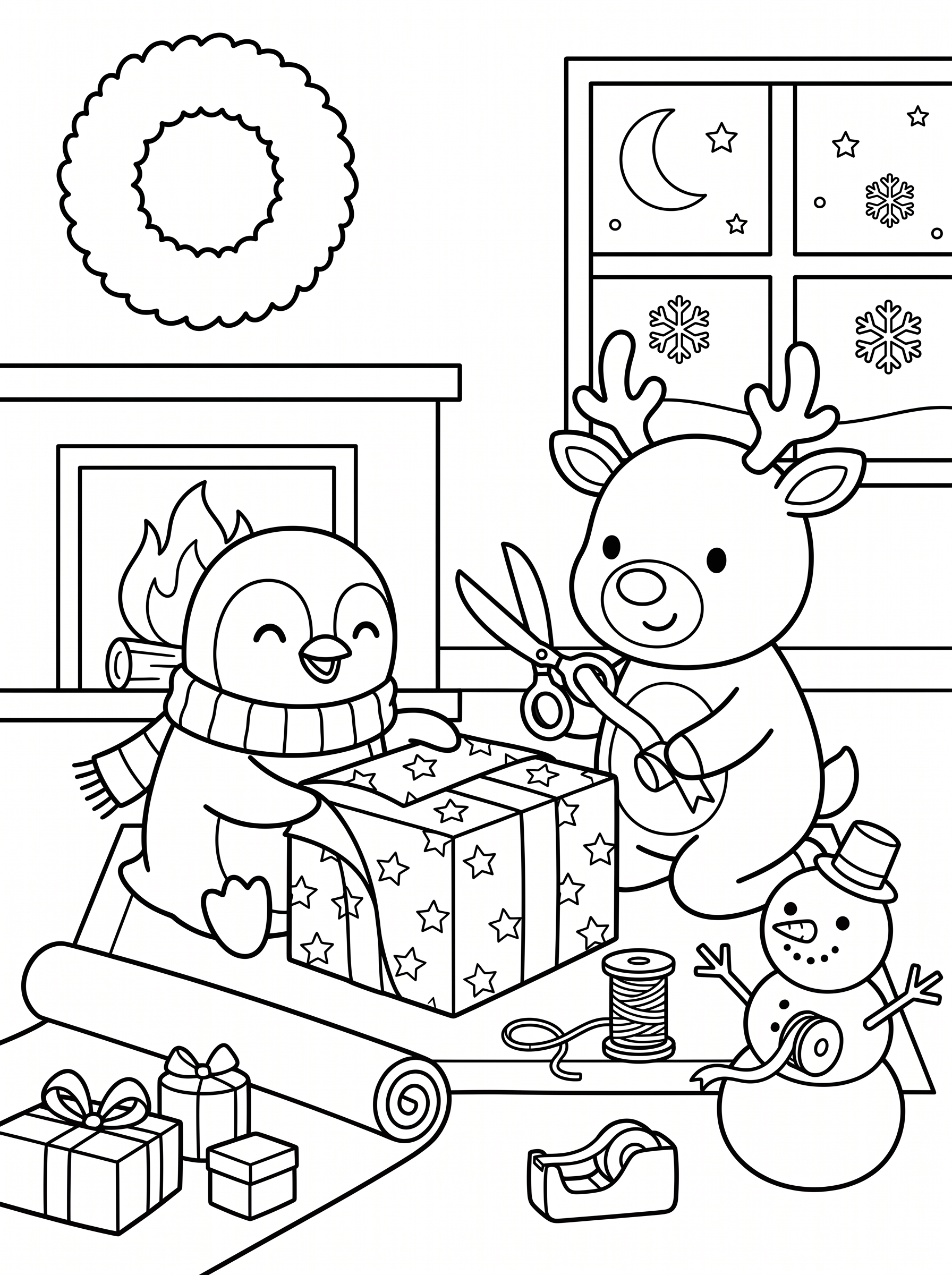 Wrapping Christmas Presents Coloring Page