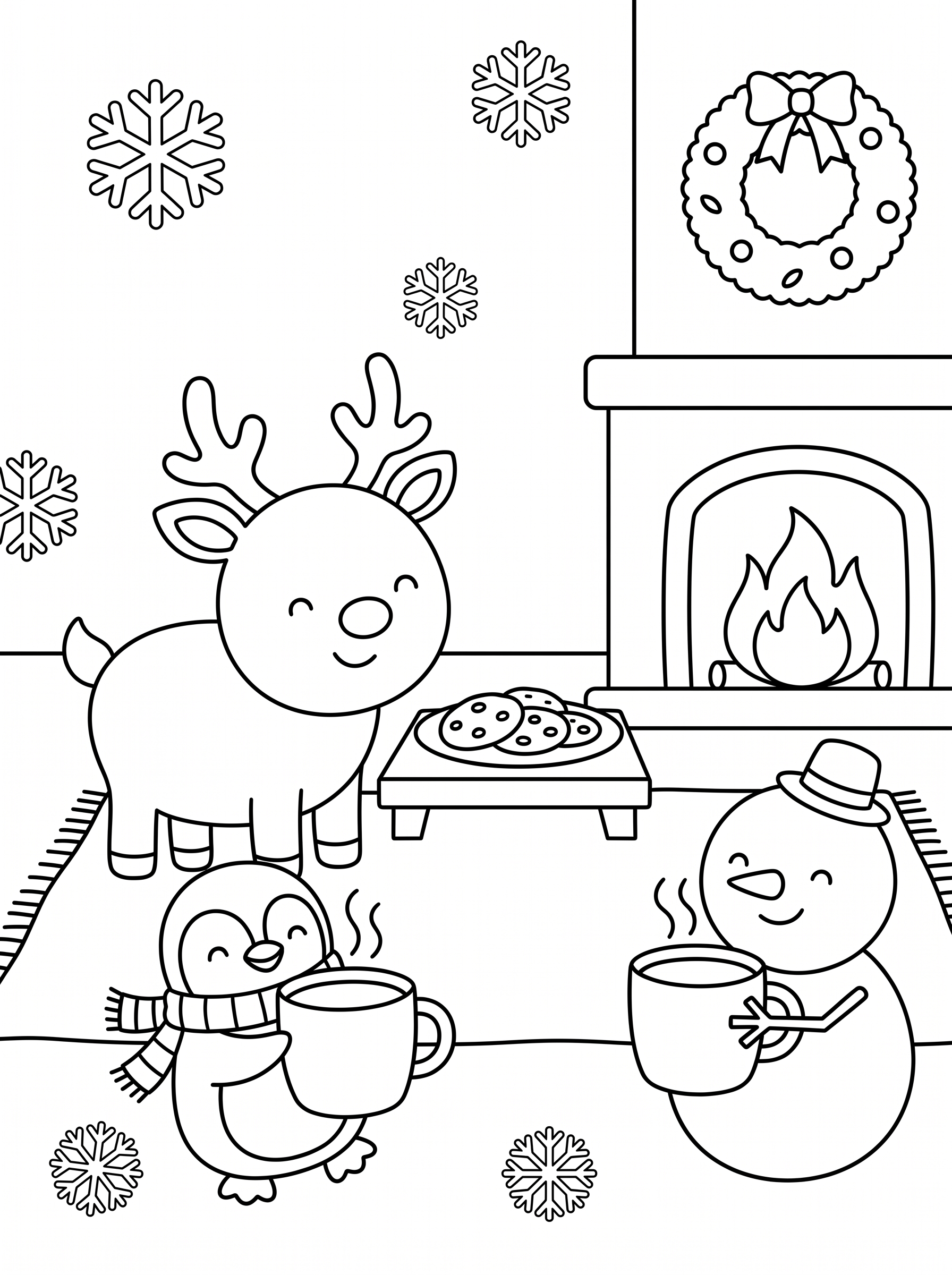 Cookies and Cocoa by the Fireplace Coloring Page