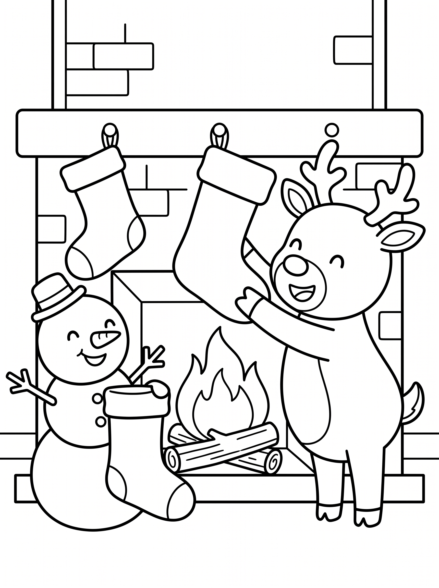 Hanging the Christmas Stockings Coloring Page