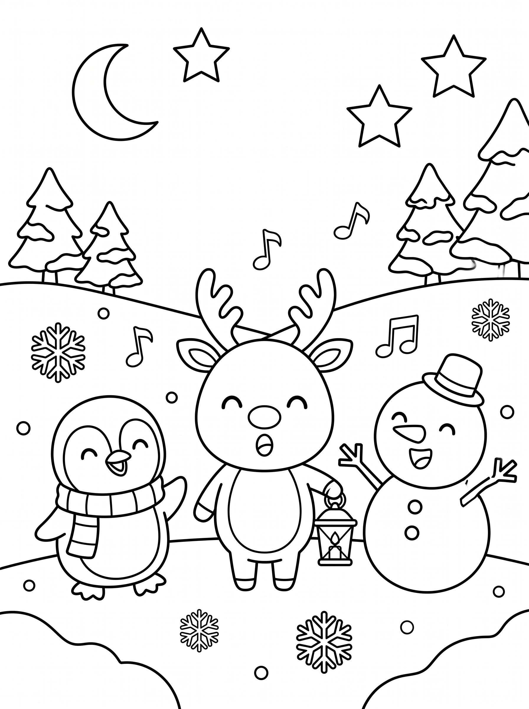 Christmas Caroling in the Snow Coloring Page